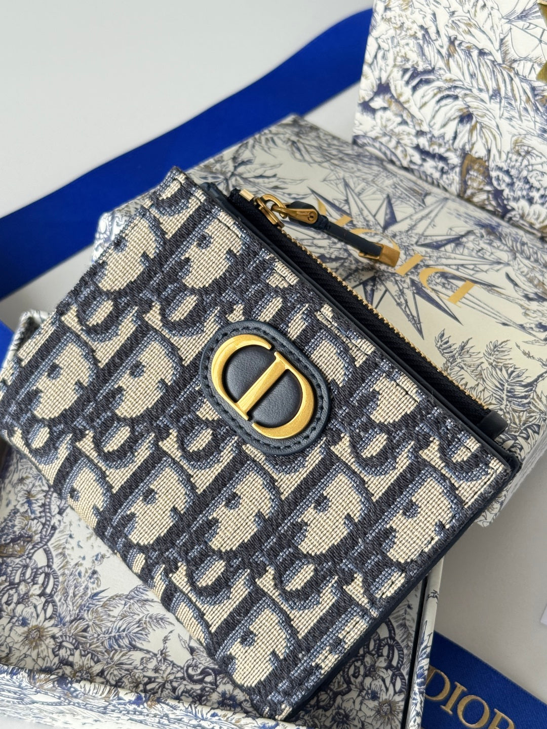 CD 30 Montaigne Dahlia Wallet 12cm Blue Fabric & Calfskin Jacquard mysite