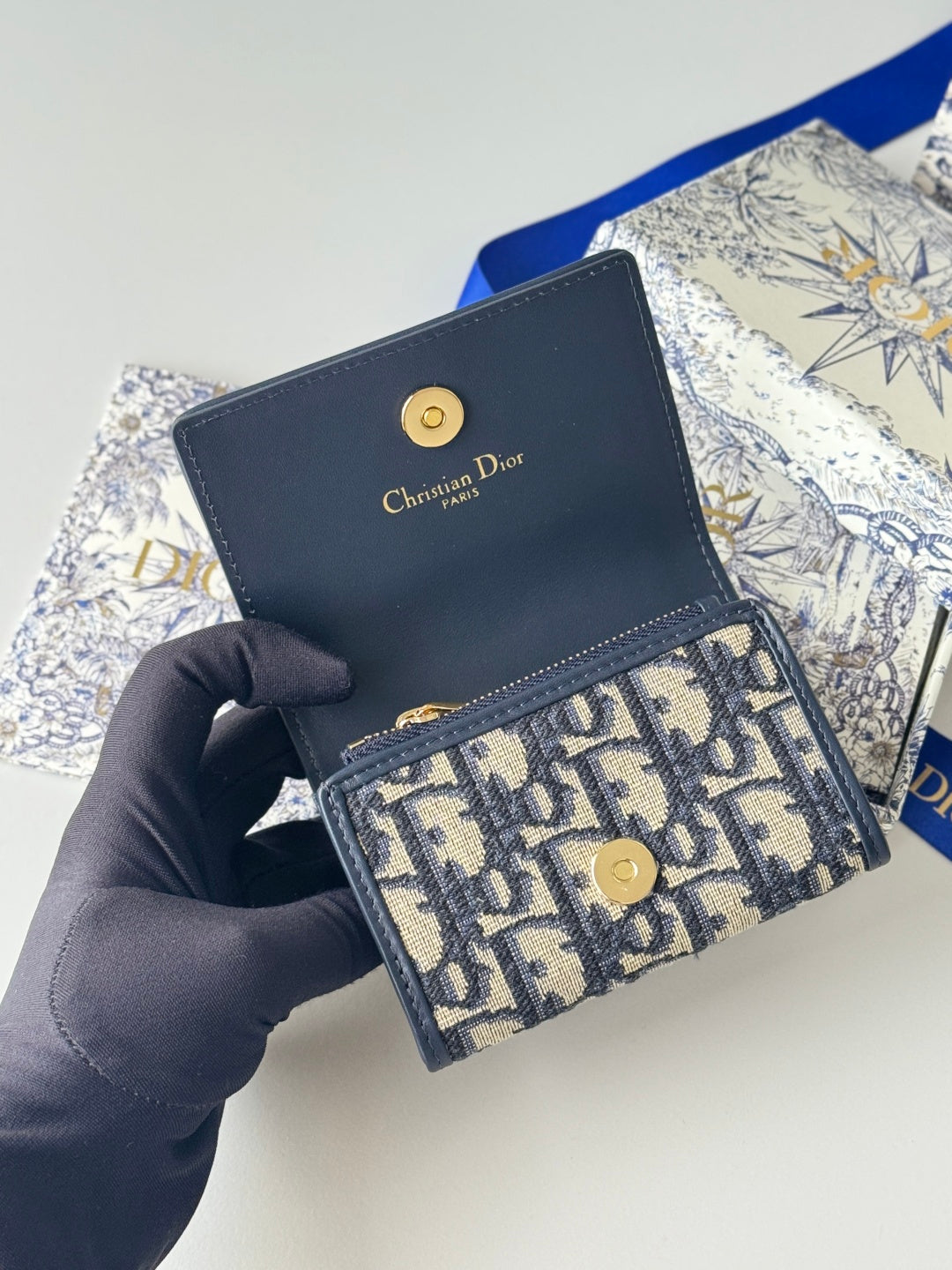 CD 30 Montaigne Glycine Wallet 11cm Blue Jacquard