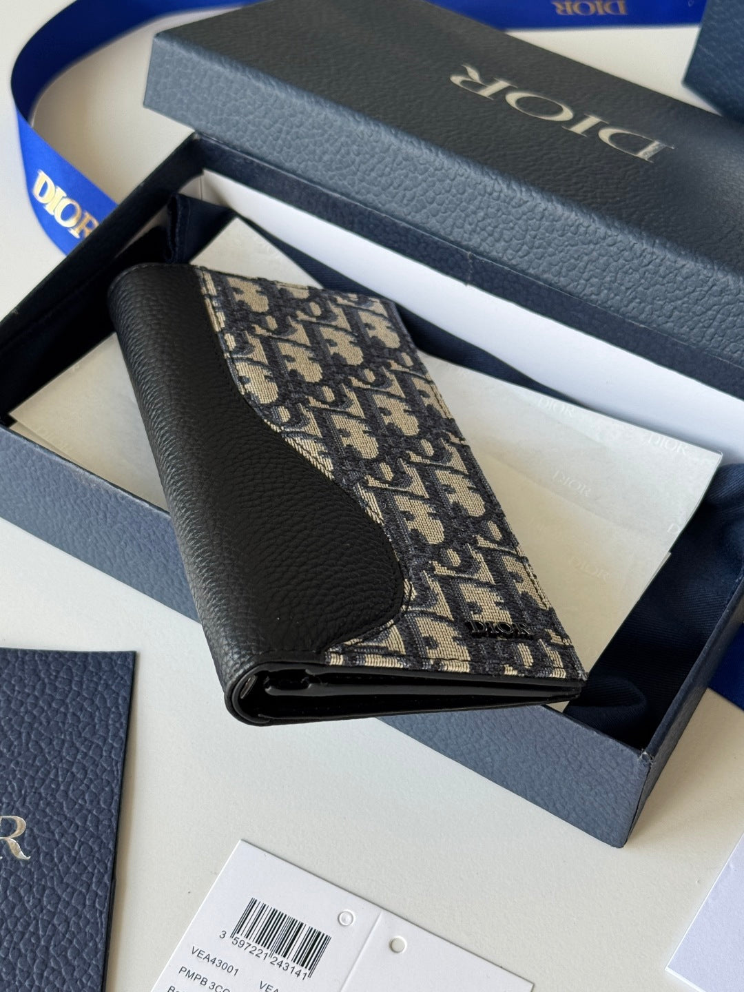 CD Saddle Long Vertical Wallet Black Beige Cowhide & Jacquard mysite