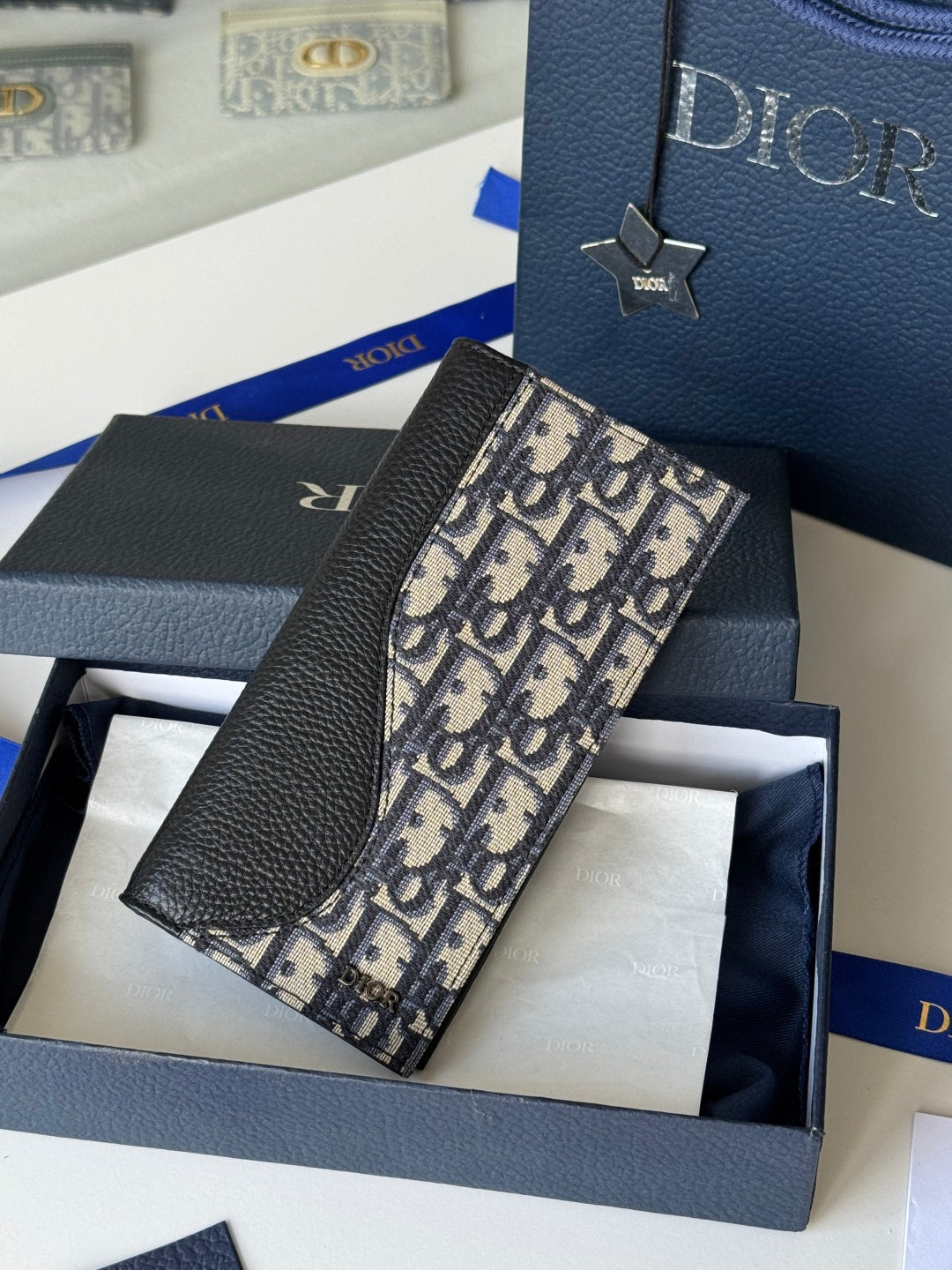 CD Saddle Long Vertical Wallet Black Beige Cowhide & Jacquard mysite