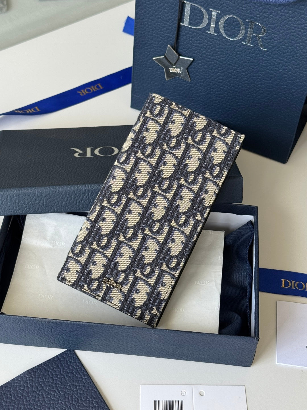 CD Long Vertical Wallet Beige Black Jacquard Cowhide mysite