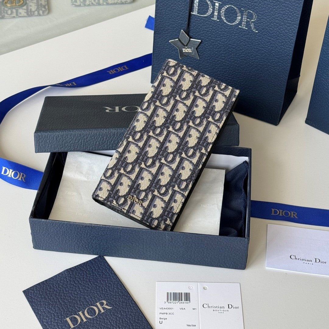 CD Long Vertical Wallet Beige Black Jacquard Cowhide mysite