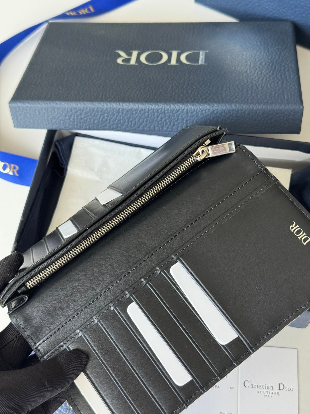 CD Long Vertical Wallet Beige Black Jacquard Cowhide mysite