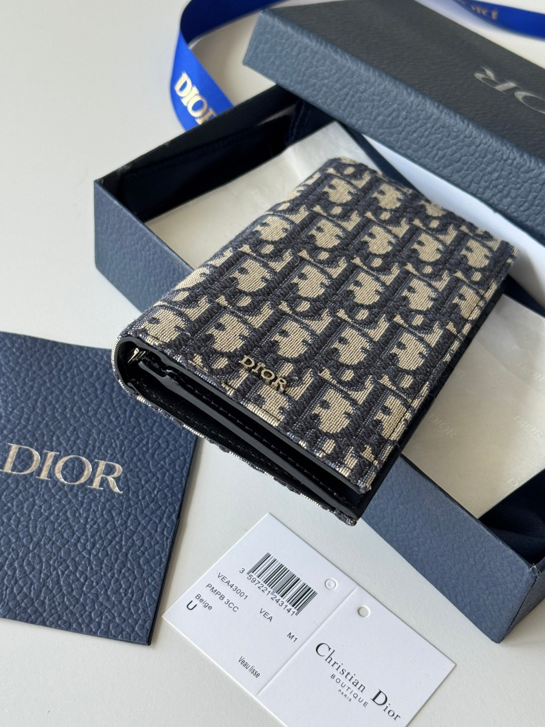 CD Long Vertical Wallet Beige Black Jacquard Cowhide mysite