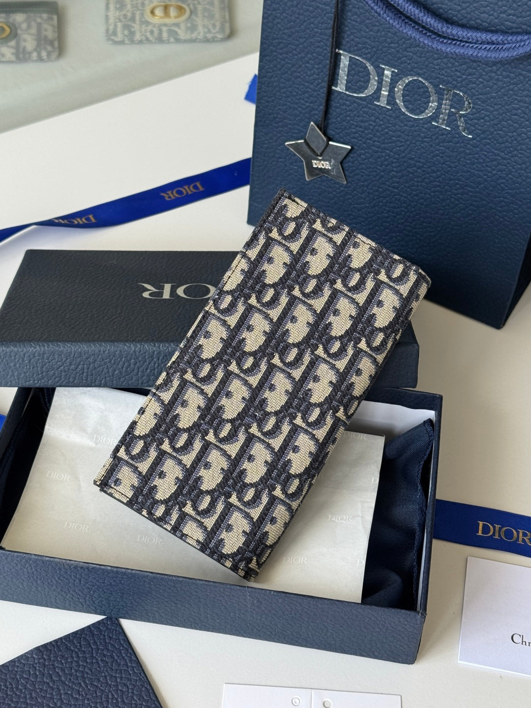 CD Long Vertical Wallet Beige Black Jacquard Cowhide mysite