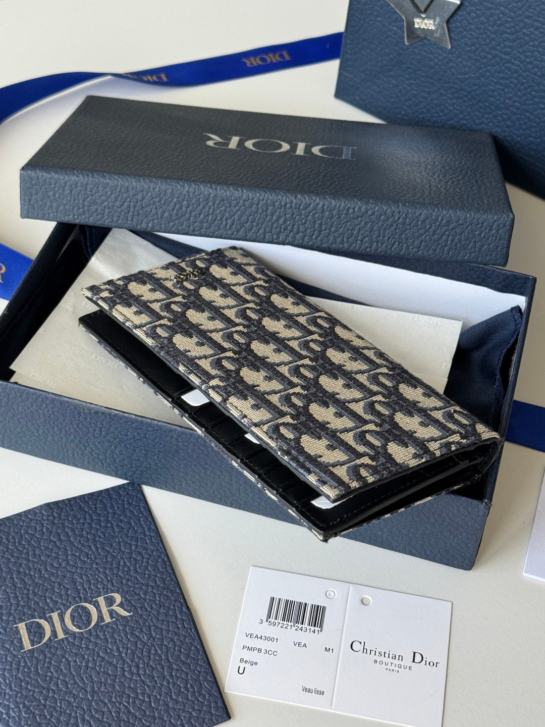 CD Long Vertical Wallet Beige Black Jacquard Cowhide mysite