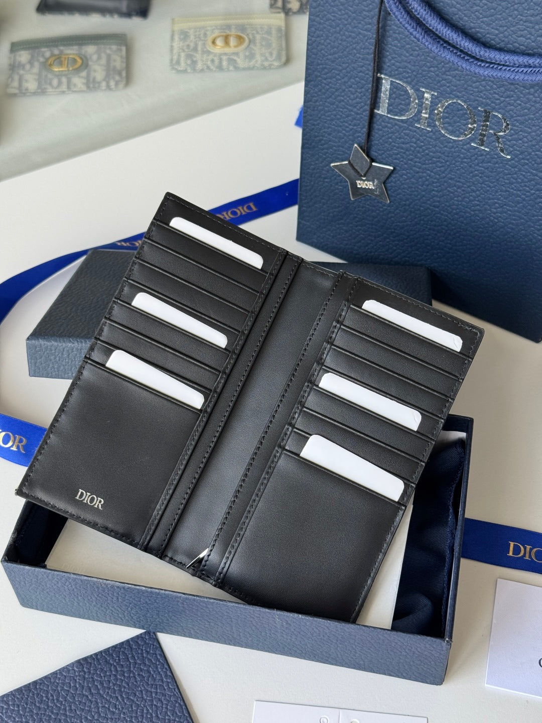 CD Long Vertical Wallet Beige Black Jacquard Cowhide mysite