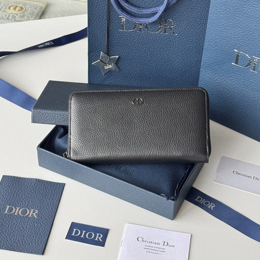 CD Icon Long Zipped Wallet Black Grained Cowhide mysite