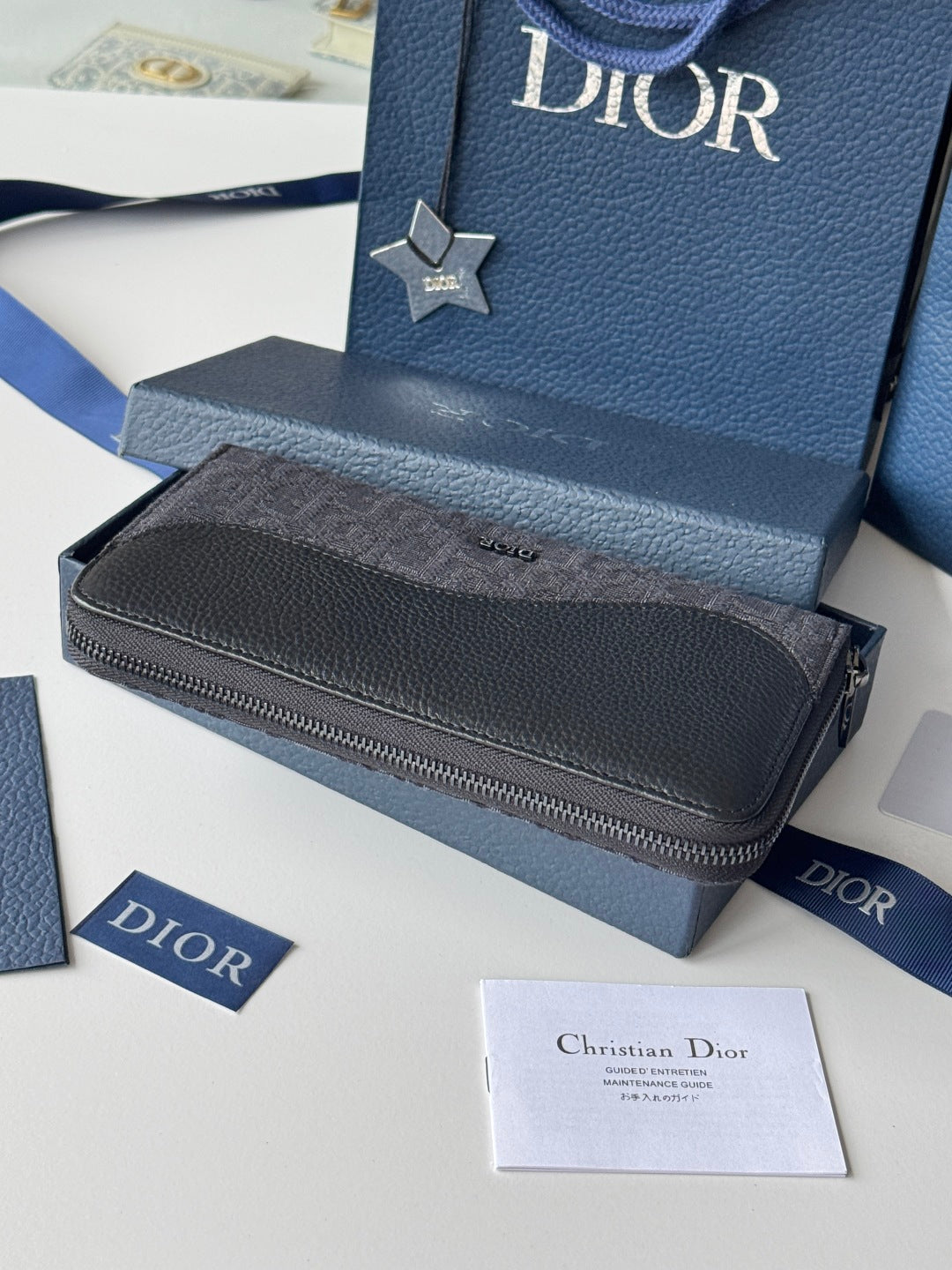 CD Saddle Long Zipped Wallet Black Grain Cowhide & Jacquard mysite