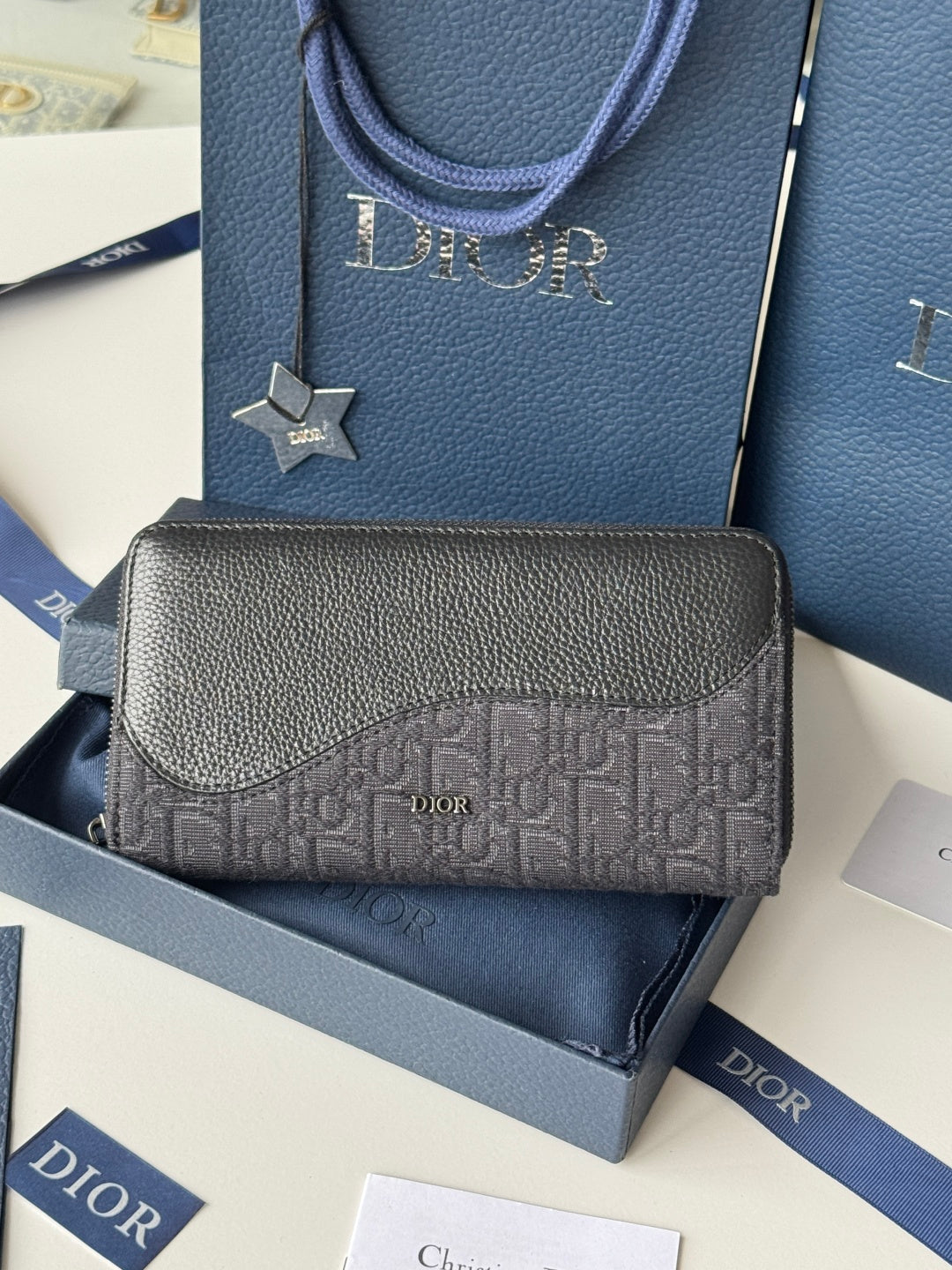 CD Saddle Long Zipped Wallet Black Grain Cowhide & Jacquard mysite