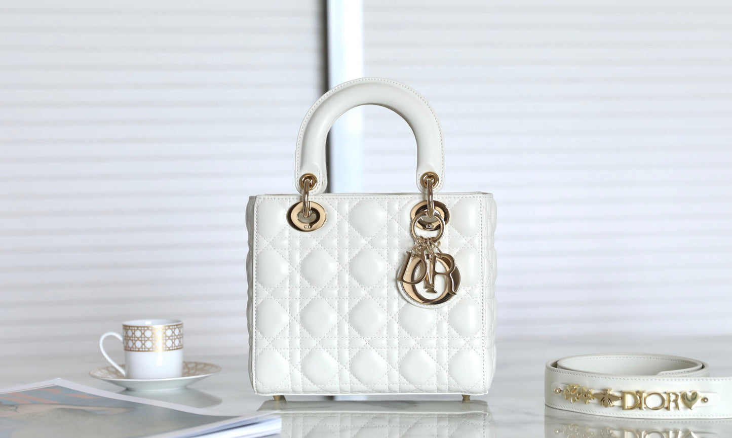 CD Lady Dior 20 Bag White Lambskin mysite