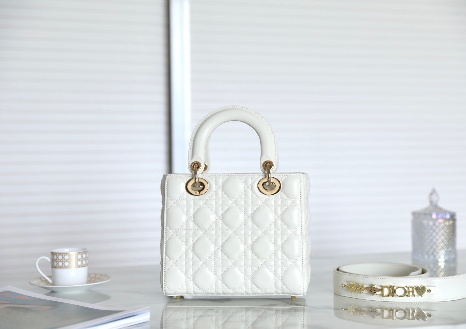 CD Lady Dior 20 Bag White Lambskin mysite
