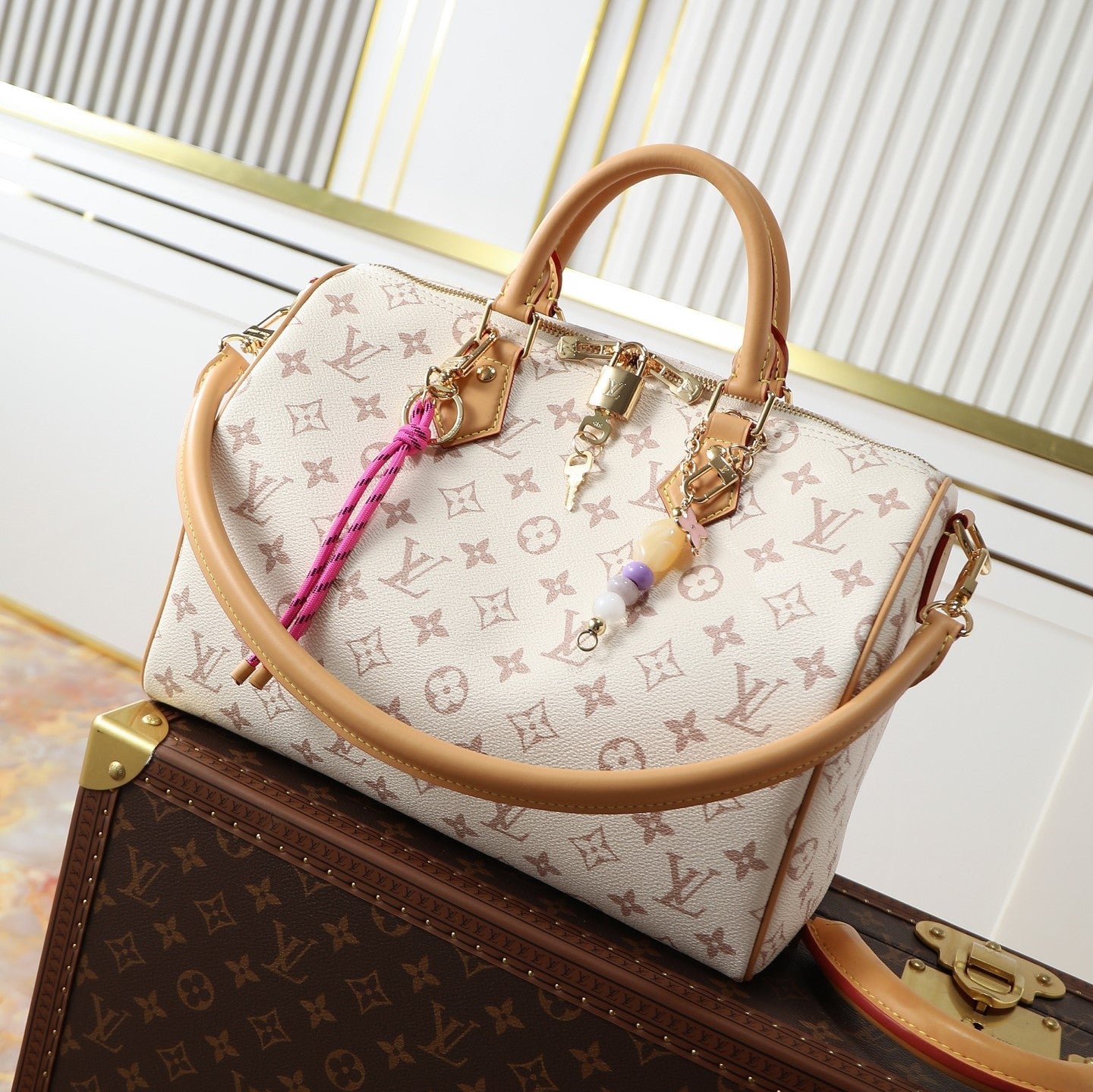 LV Speedy Soft 30 Lucky Bag 30cm Monogram Dune/Pink Canvas & Cowhide mysite