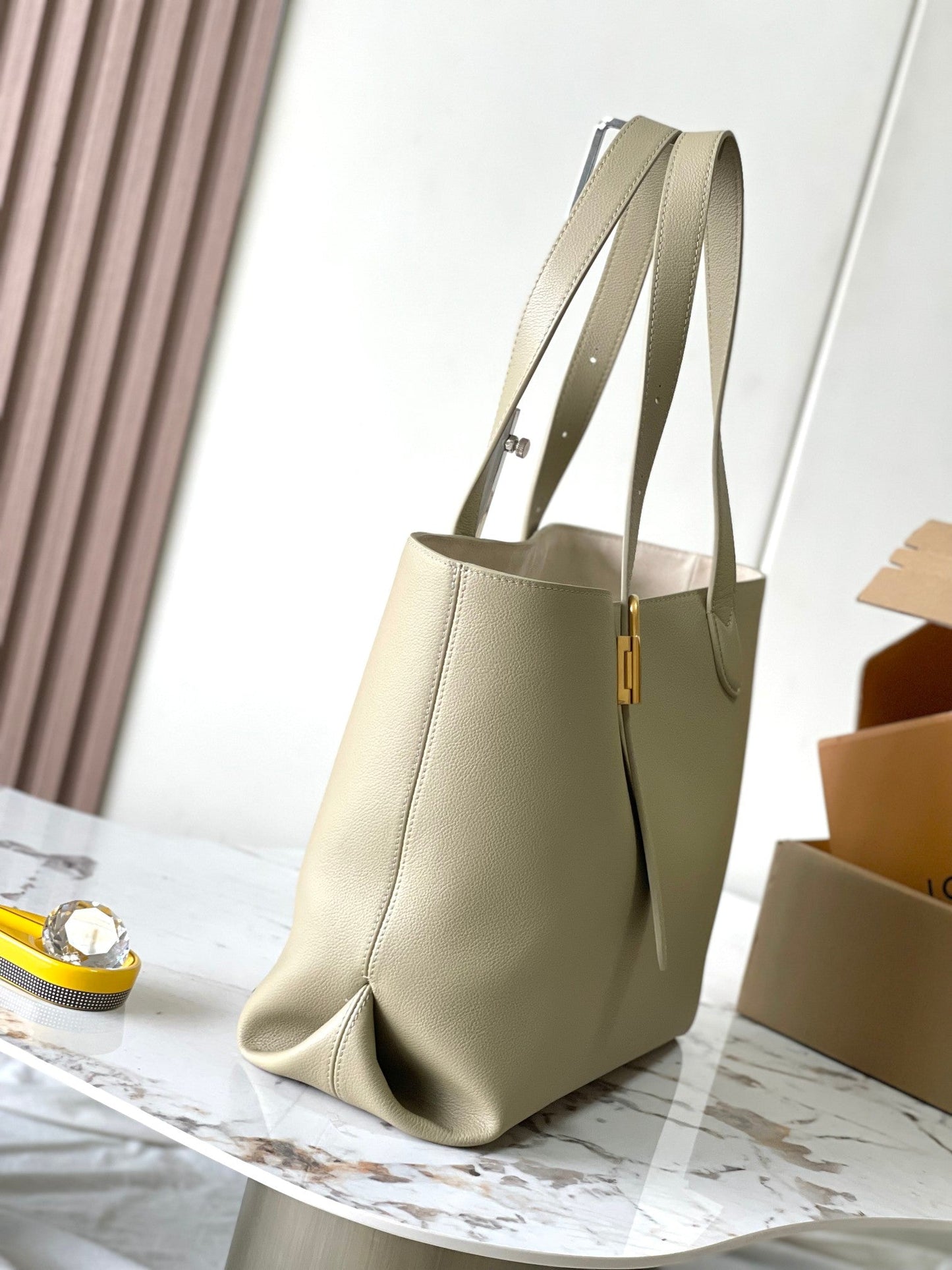 LOW KEY CABAS 47 IN BEIGE GRAINED CALFSKIN GOLD BUCKLE mysite