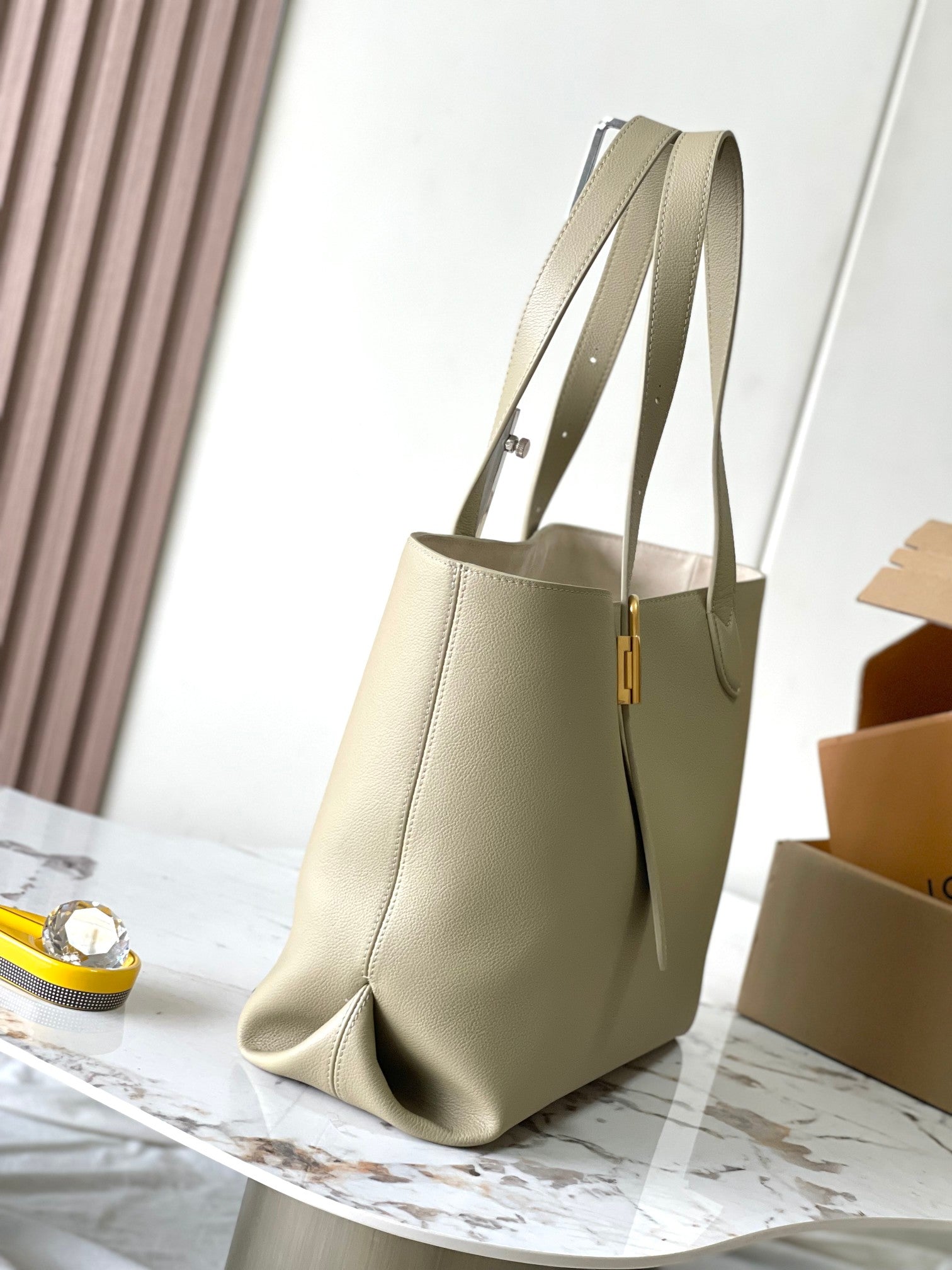 LOW KEY CABAS 47 IN BEIGE GRAINED CALFSKIN GOLD BUCKLE mysite