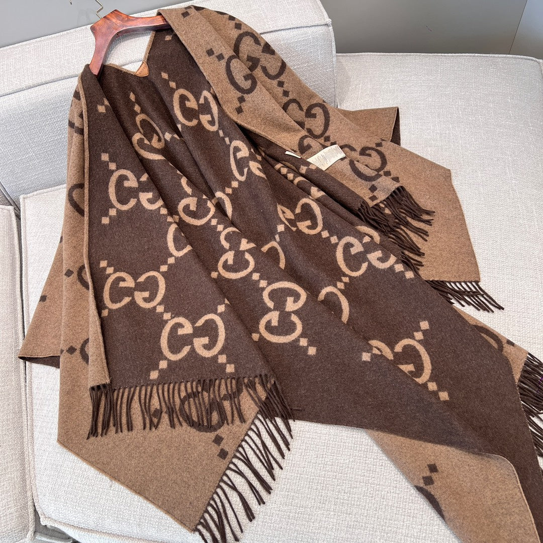 PONCHO 200 CM IN CHOCOLATE BROWN MONOGRAM CASHMERE 405021 mysite