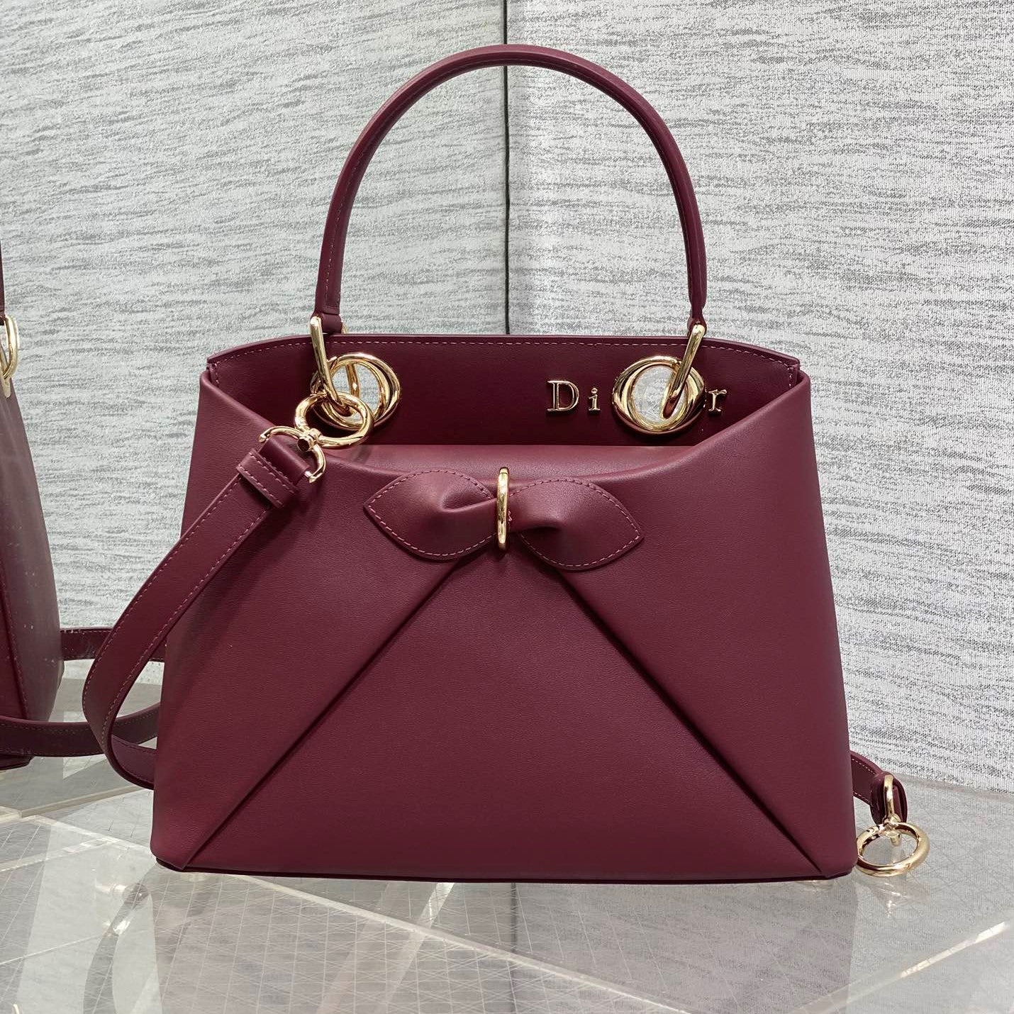 CD 26SS Bow-Adorned Bag Burgundy Calfskin 272517 mysite