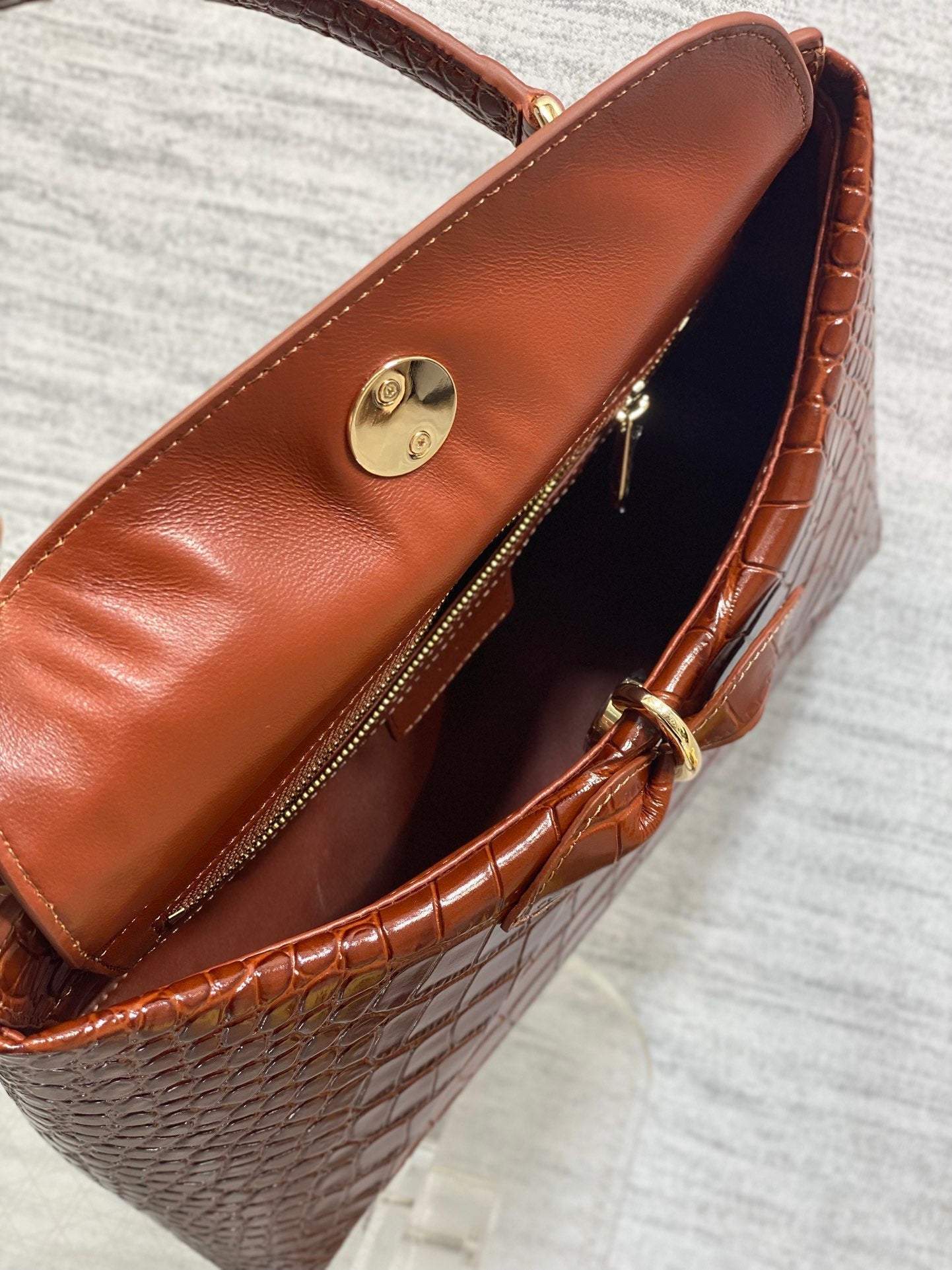 CD 26SS Bow-Adorned Bag Brown Glossy Crocodile Pattern Embossed Calfskin 272523 mysite