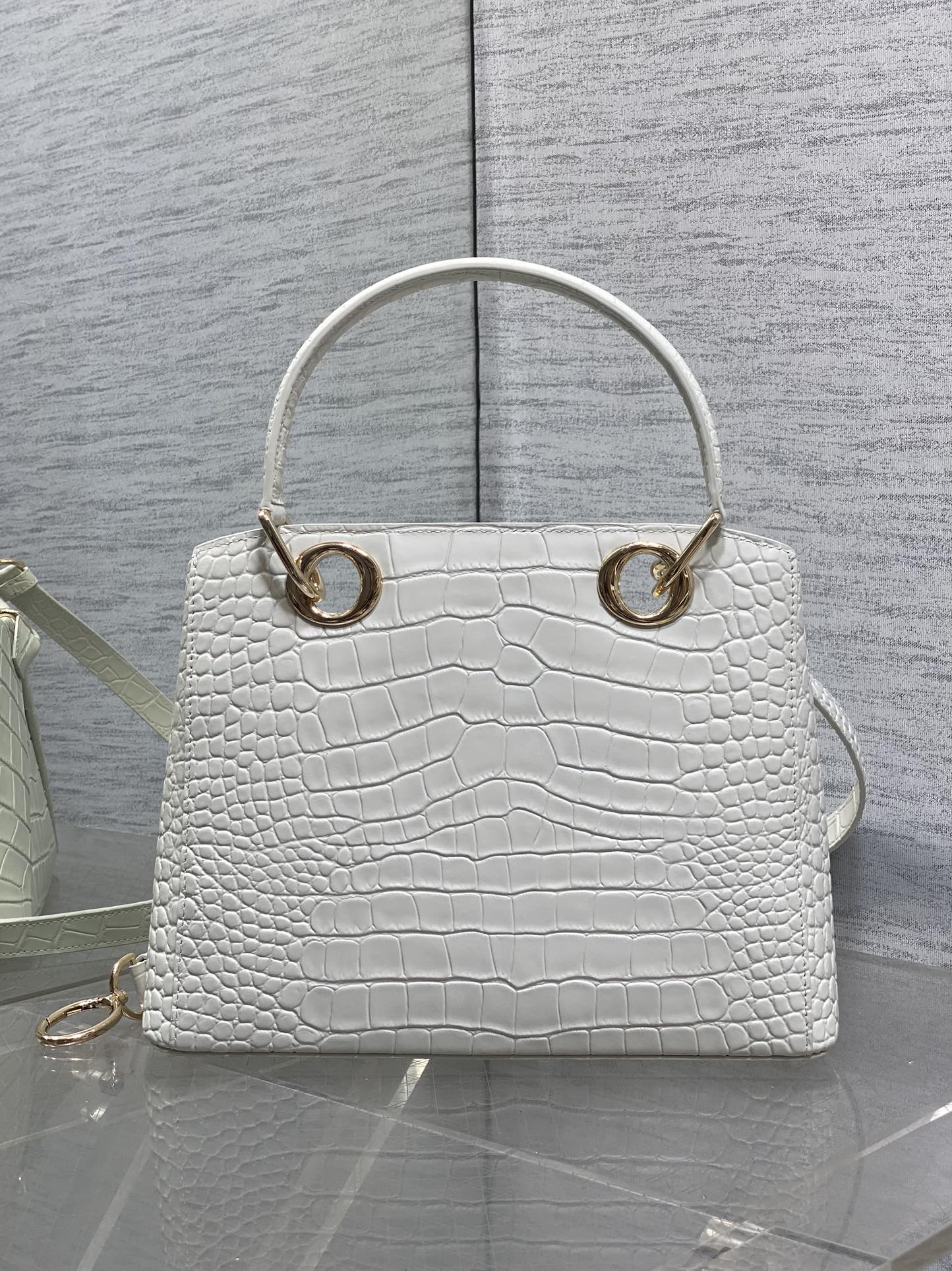 CD 26SS Bow-Adorned Bag White Glossy Crocodile Pattern Embossed Calfskin 272525 mysite