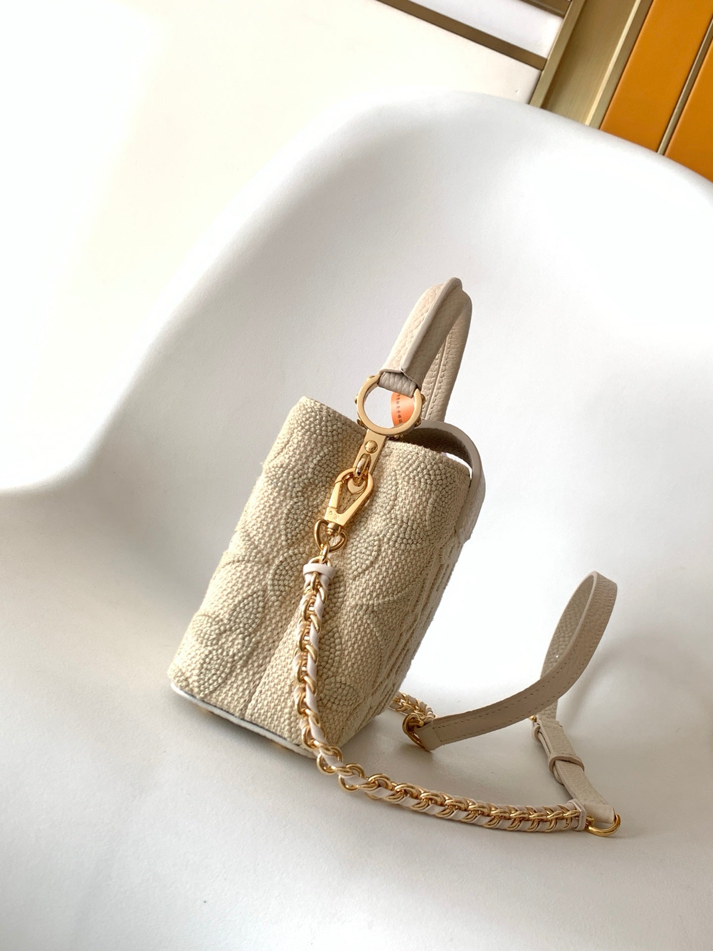 LV Capucine Mini Bag 21cm Vanilla Cotton Canvas Embroidered Pattern GHW mysite