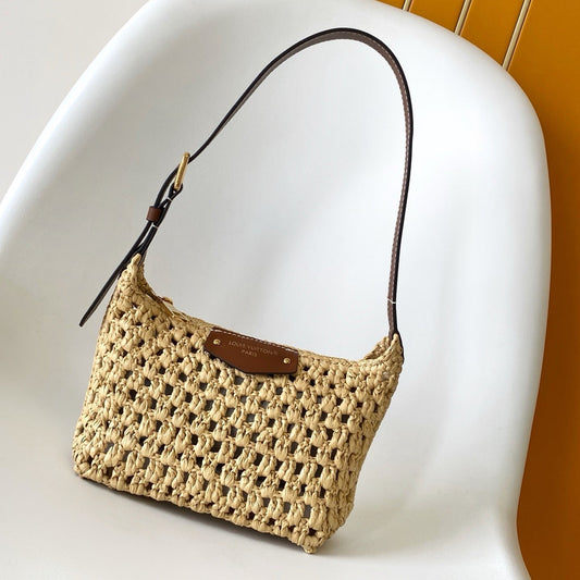 LV Hills Pochette 18.5cm Brown Beige Raffia & Cowhide GHW mysite