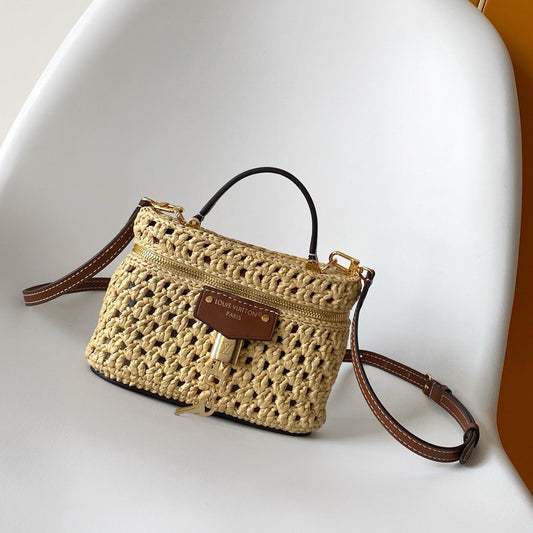 LV Vanity Chain Pouch 19cm Brown Raffia & Cowhide GHW mysite