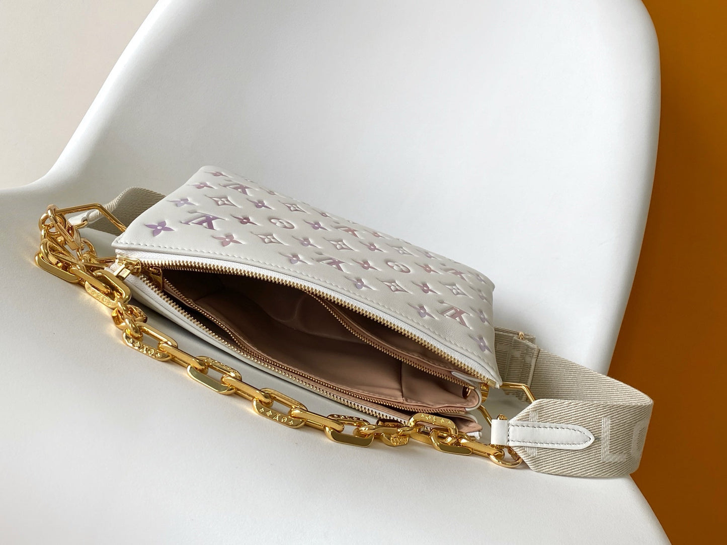 LV Coussin PM 26cm Cream Purple Monogram Empreinte Calfskin GHW mysite