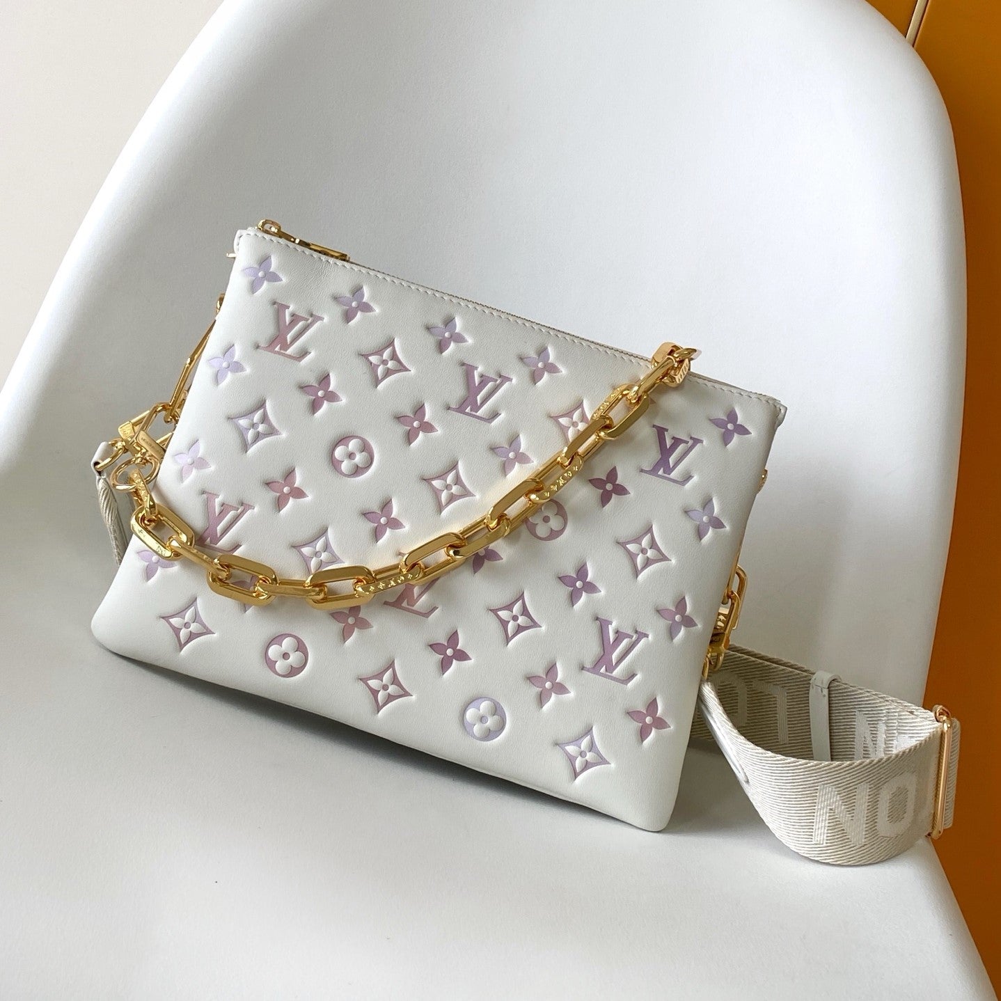 LV Coussin PM 26cm Cream Purple Monogram Empreinte Calfskin GHW mysite