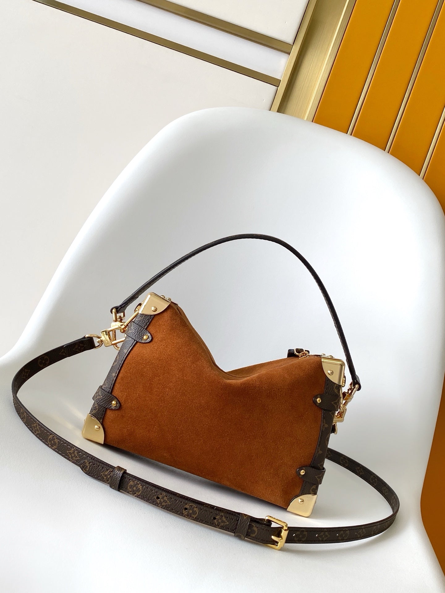 LV Side Trunk MM 23.5cm Brown Suede Canvas mysite