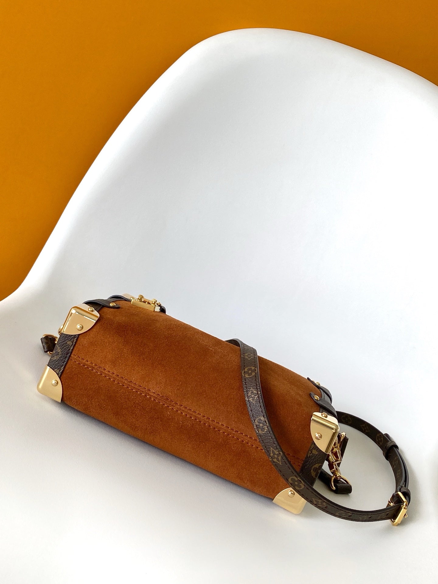 LV Side Trunk MM 23.5cm Brown Suede Canvas mysite