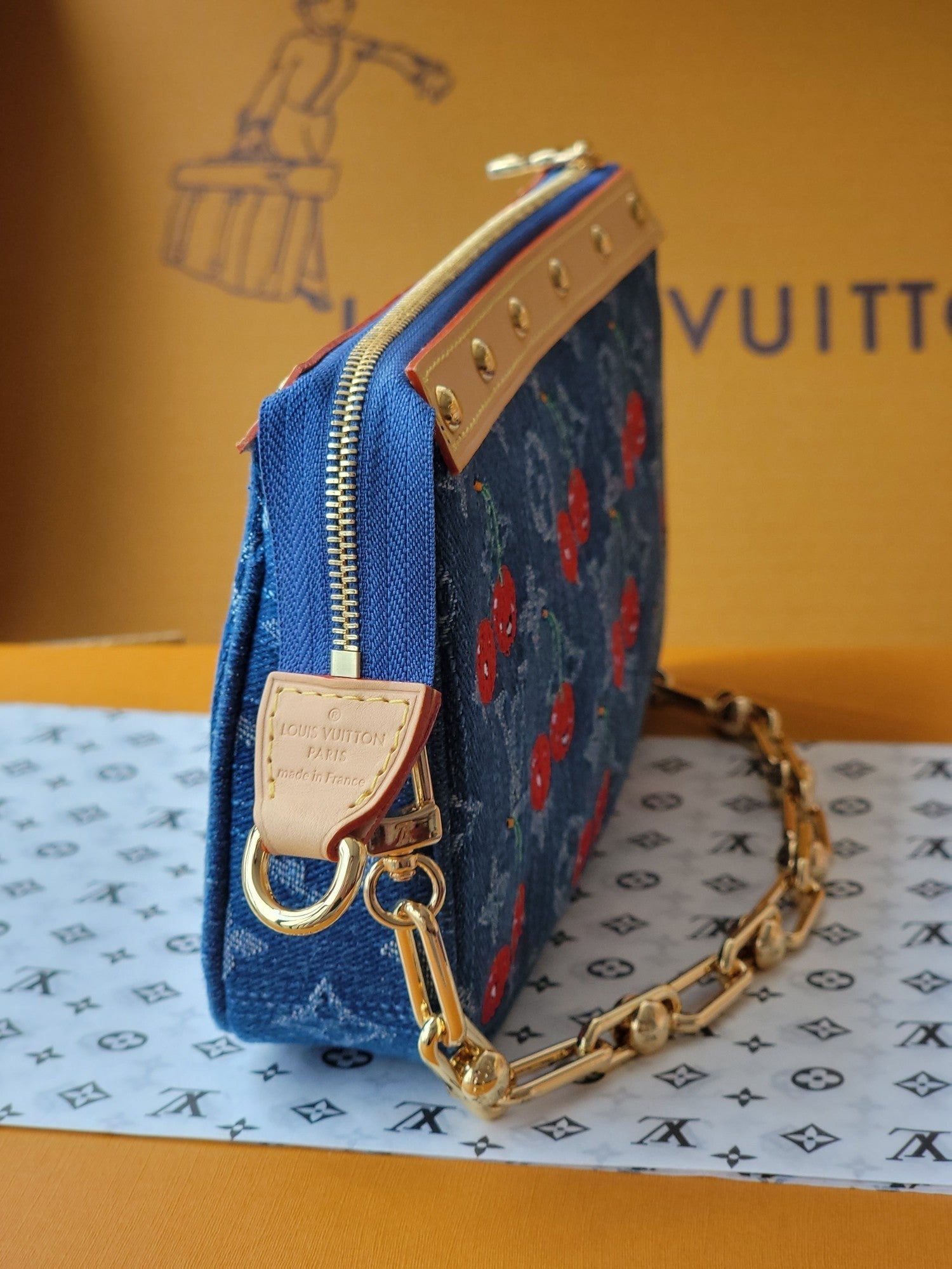 LV x TM M13994 Pochette Accessoires 22cm Blue Monogram Denim With Cherry Motif GHW mysite
