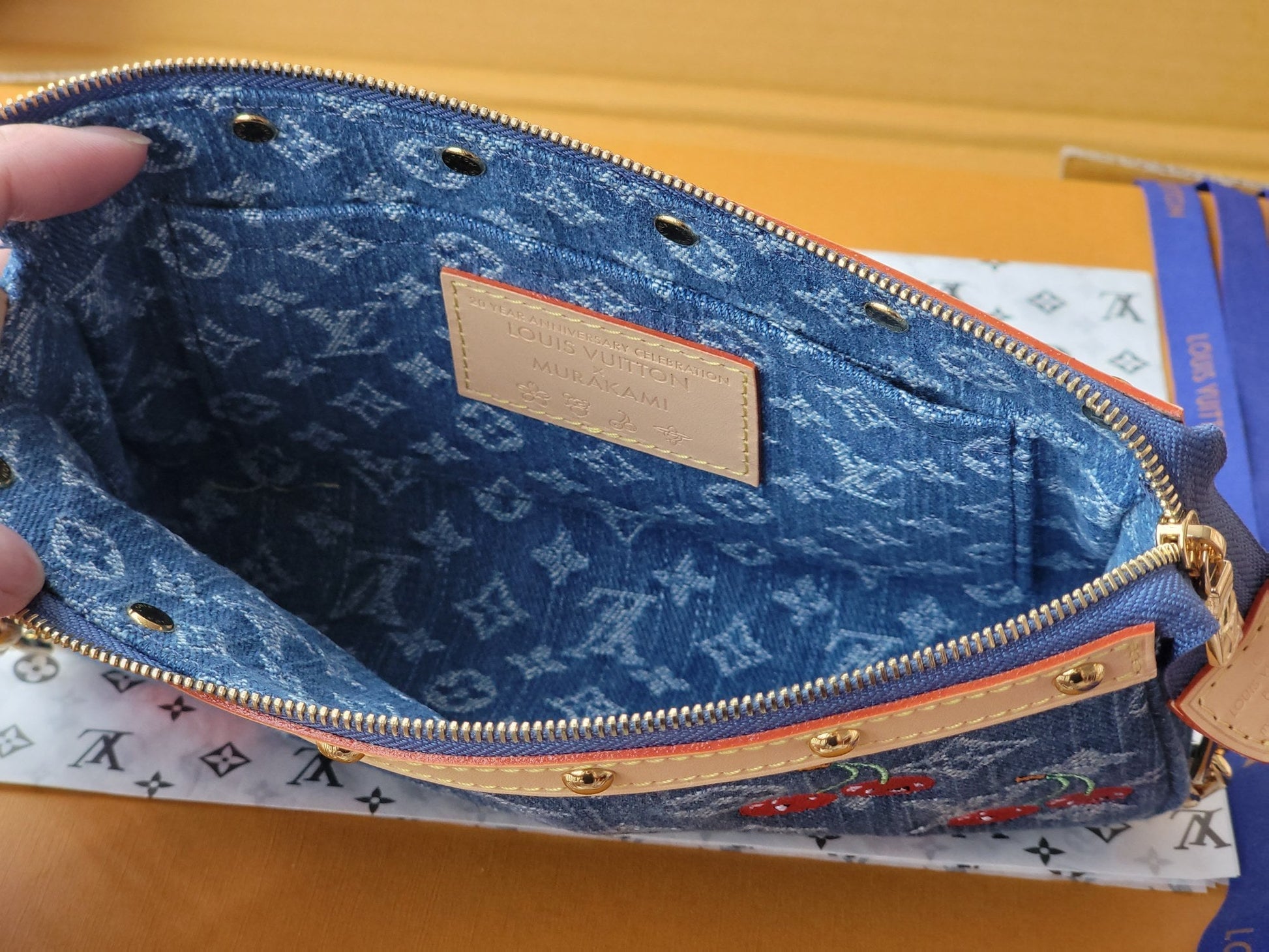 LV x TM M13994 Pochette Accessoires 22cm Blue Monogram Denim With Cherry Motif GHW mysite