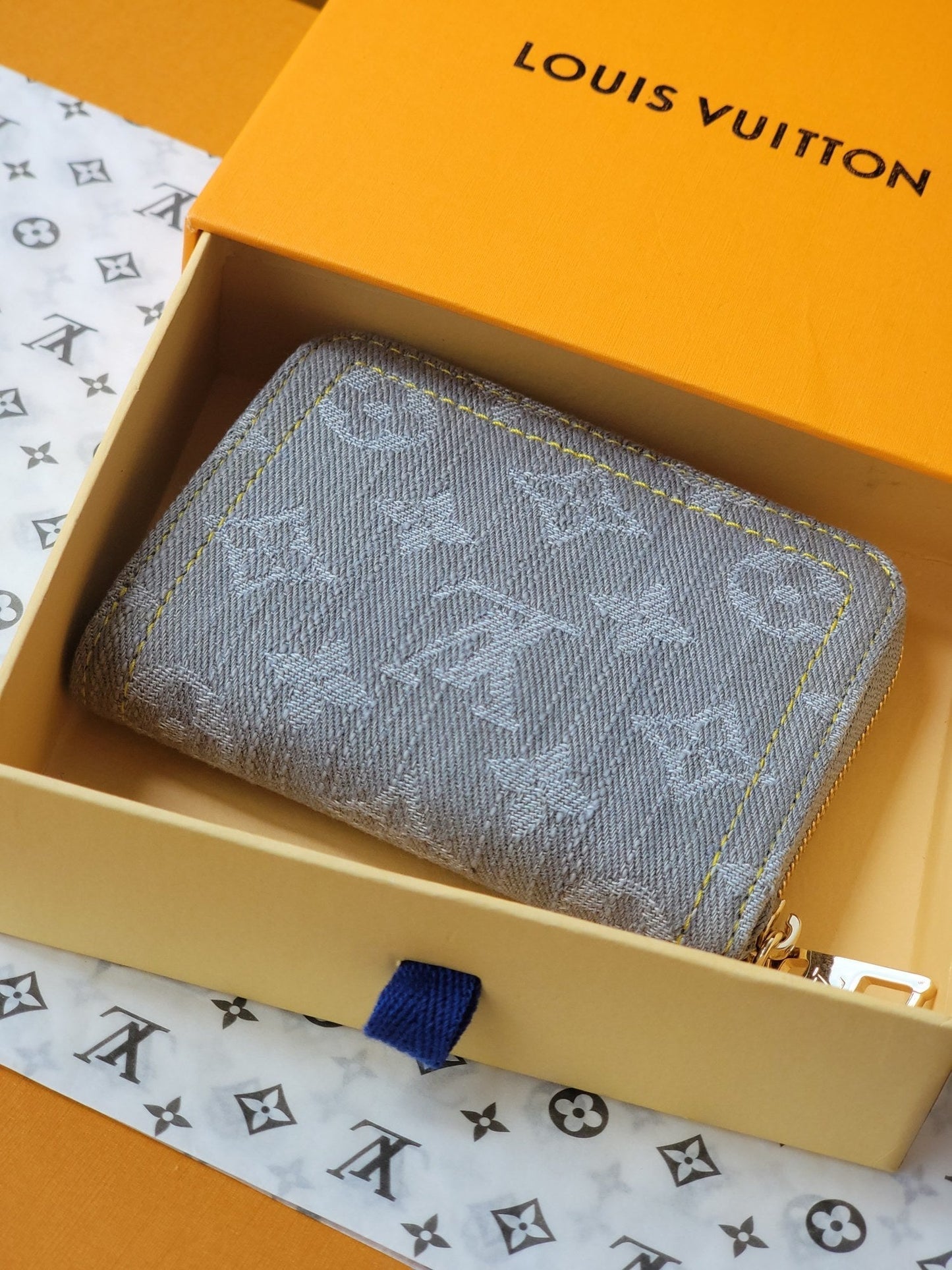 LV Zippy Coin Purse Grey Monogram Denim - Light GHW mysite