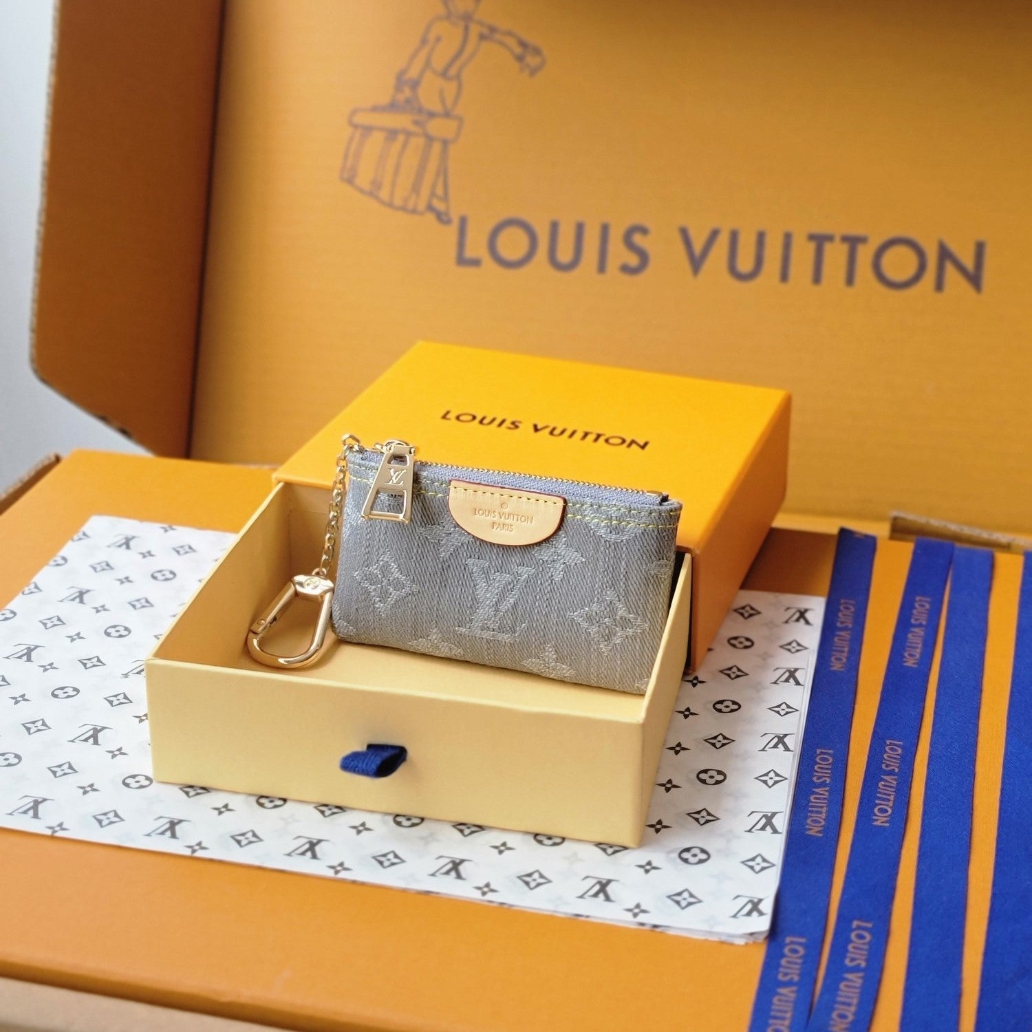 LV Key Pouch Grey Monogram Denim - Light GHW mysite