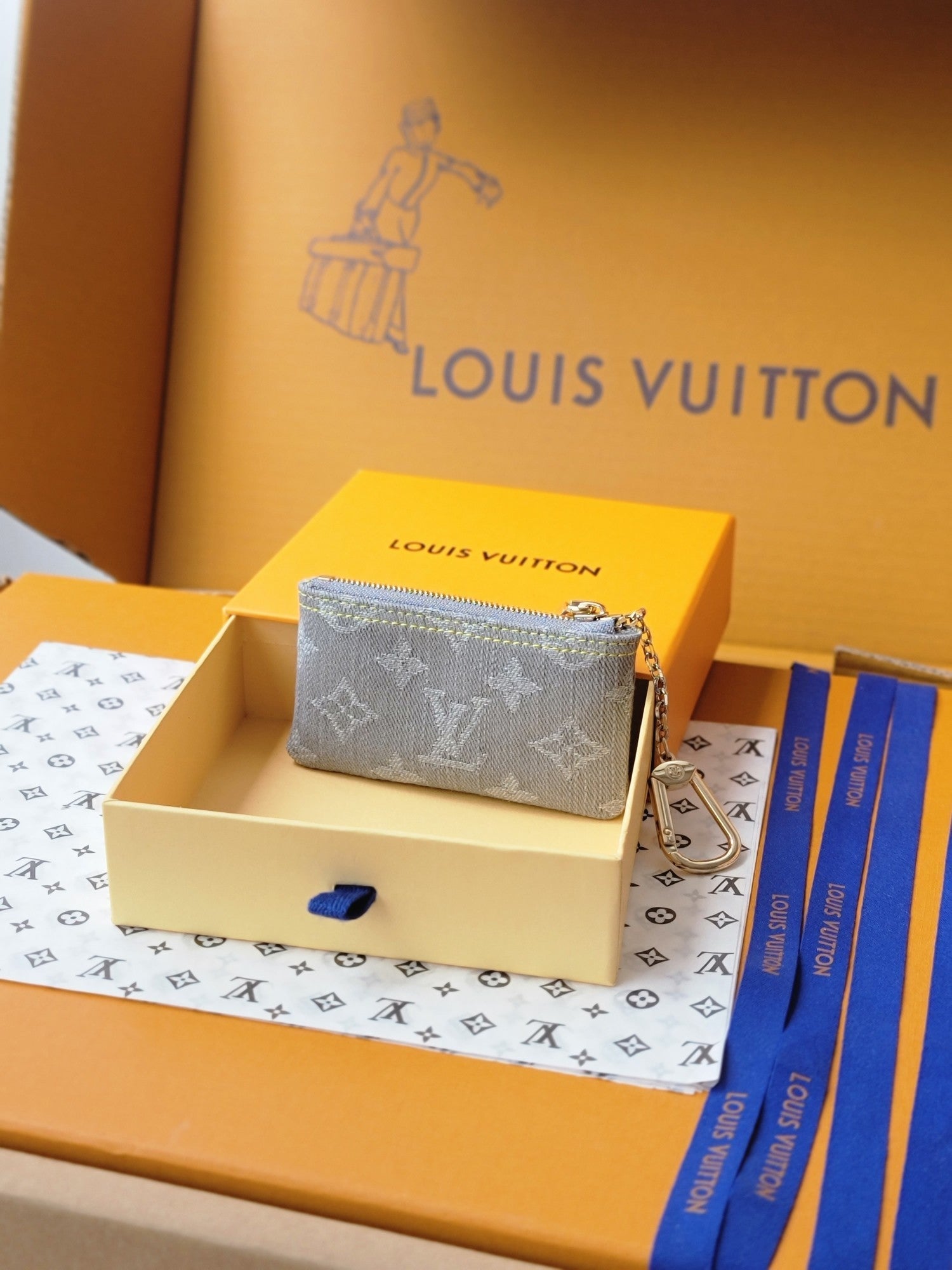 LV Key Pouch Grey Monogram Denim - Light GHW mysite