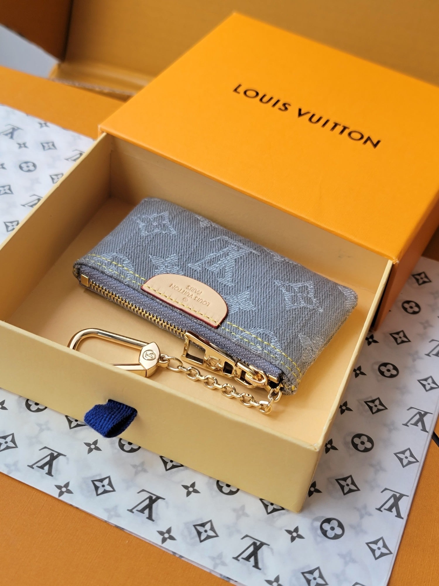 LV Key Pouch Grey Monogram Denim - Light GHW mysite