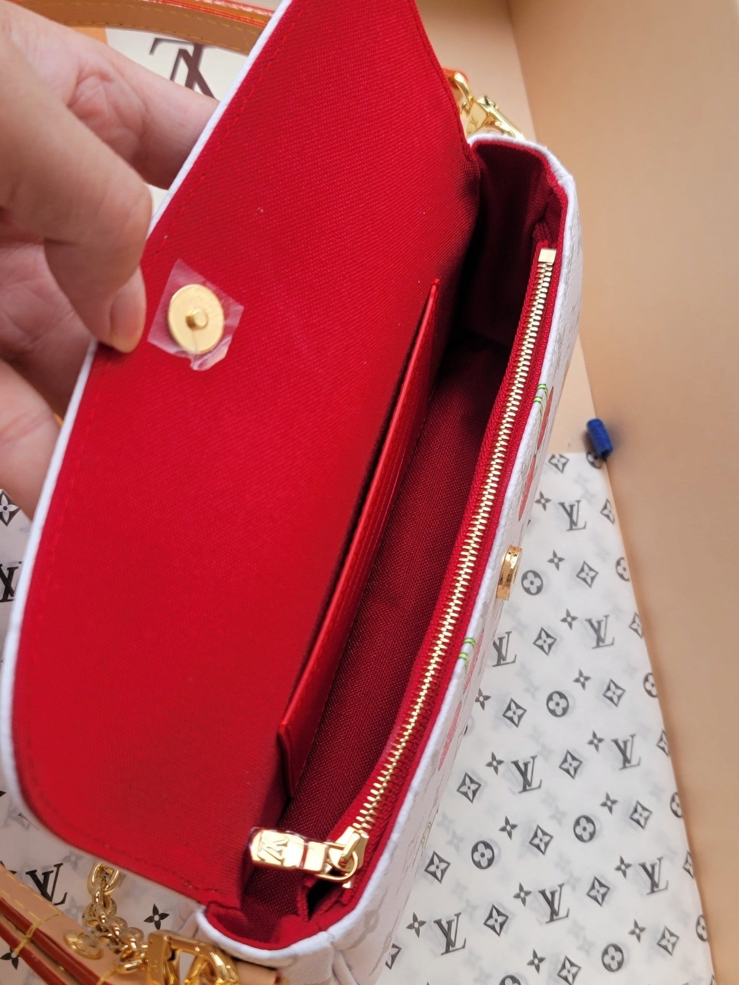 LV x TM M14239  Wallet On Chain Ivy White Monogram cherry Canvas GHW mysite