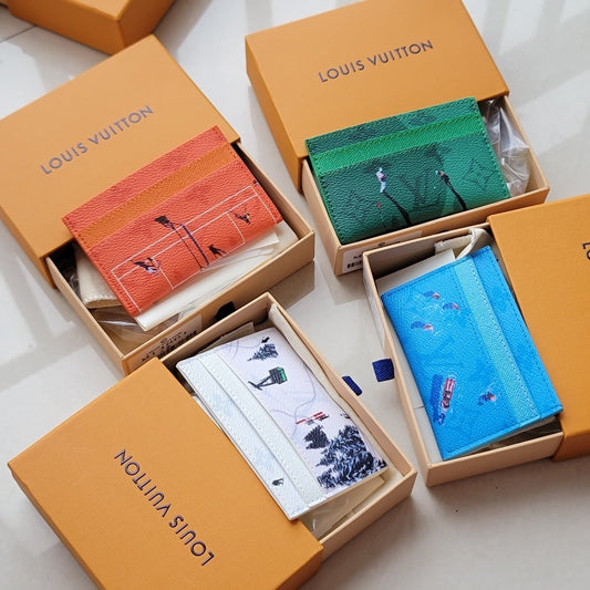 LV Double Card Holder Featuretiny Sport Scenes Printed Cowhide mysite
