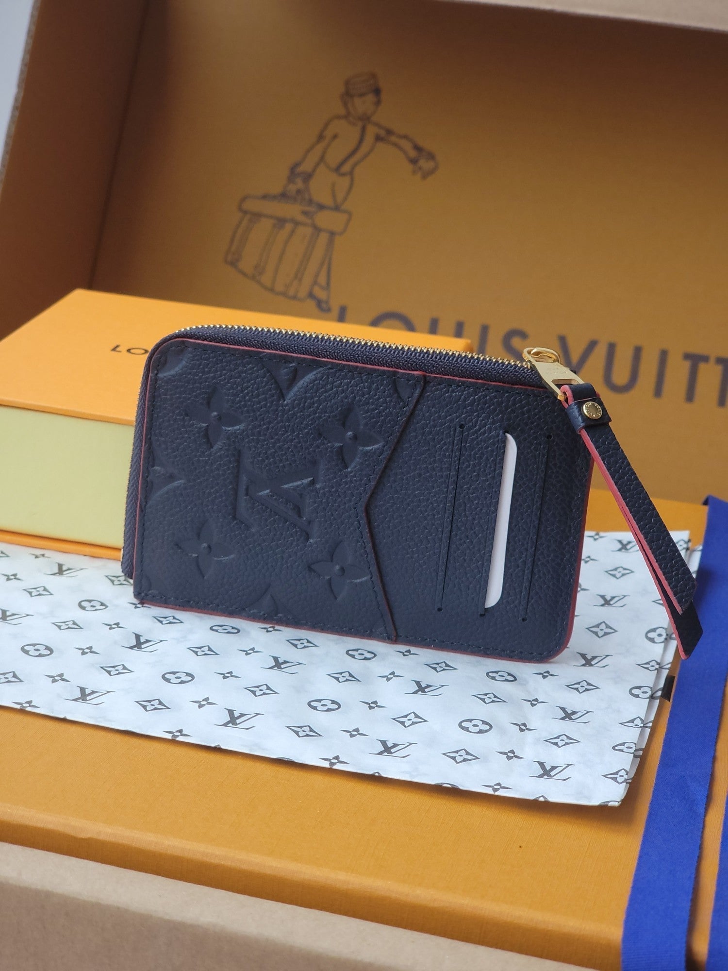 LV Card Holder Recto Verso With Red Border Black Monogram Empreinte Cowhide GHW mysite