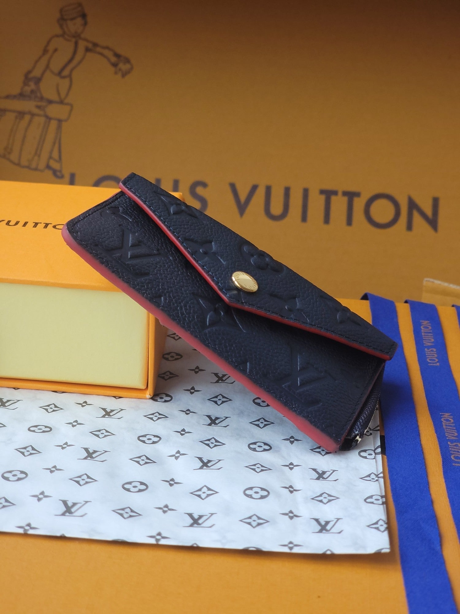 LV Card Holder Recto Verso With Red Border Black Monogram Empreinte Cowhide GHW mysite
