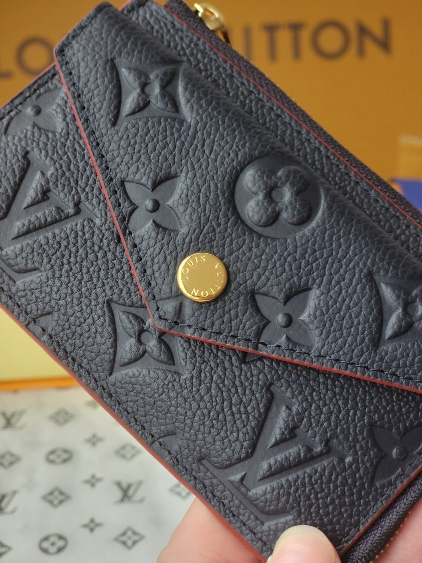 LV Card Holder Recto Verso With Red Border Black Monogram Empreinte Cowhide GHW mysite