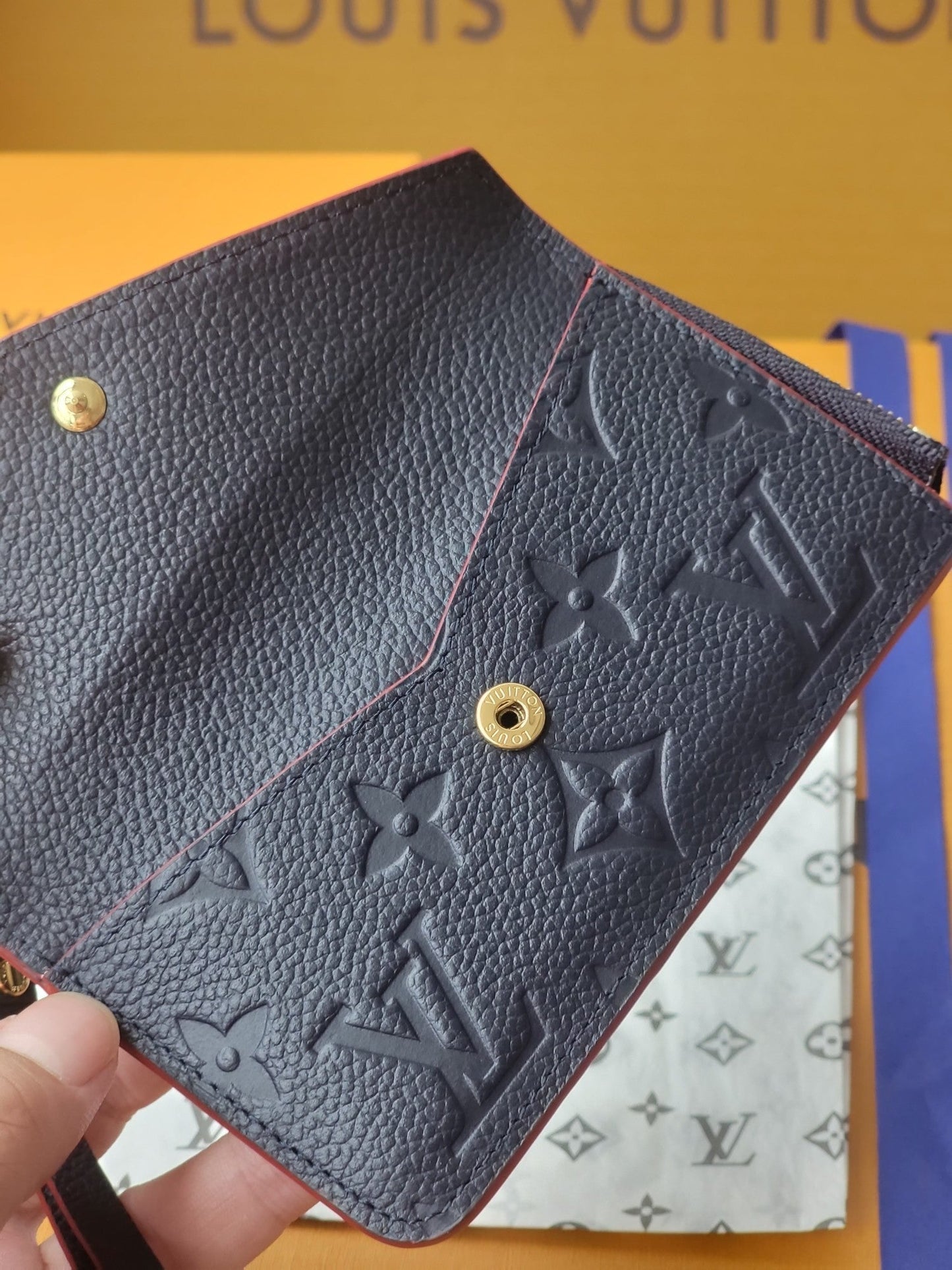 LV Card Holder Recto Verso With Red Border Black Monogram Empreinte Cowhide GHW mysite