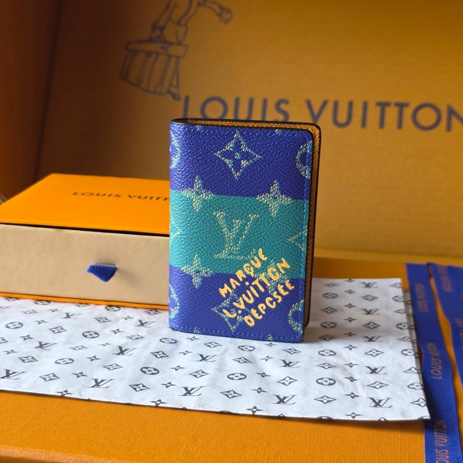 LV Pocket Organizer Dark Blue Teal Green Cowhide mysite