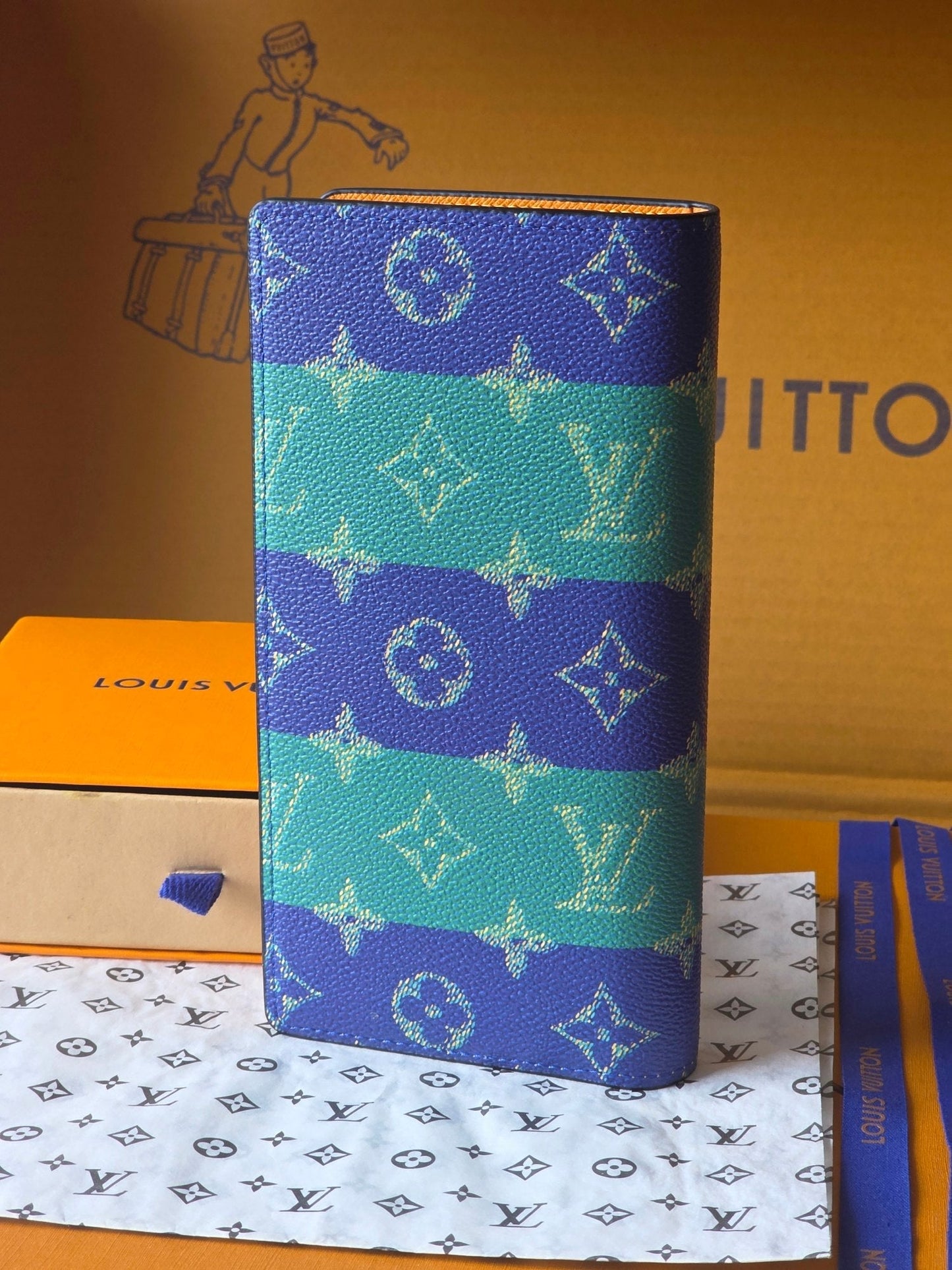 LV Brazza Wallet Dark Blue Teal Green Cowhide mysite