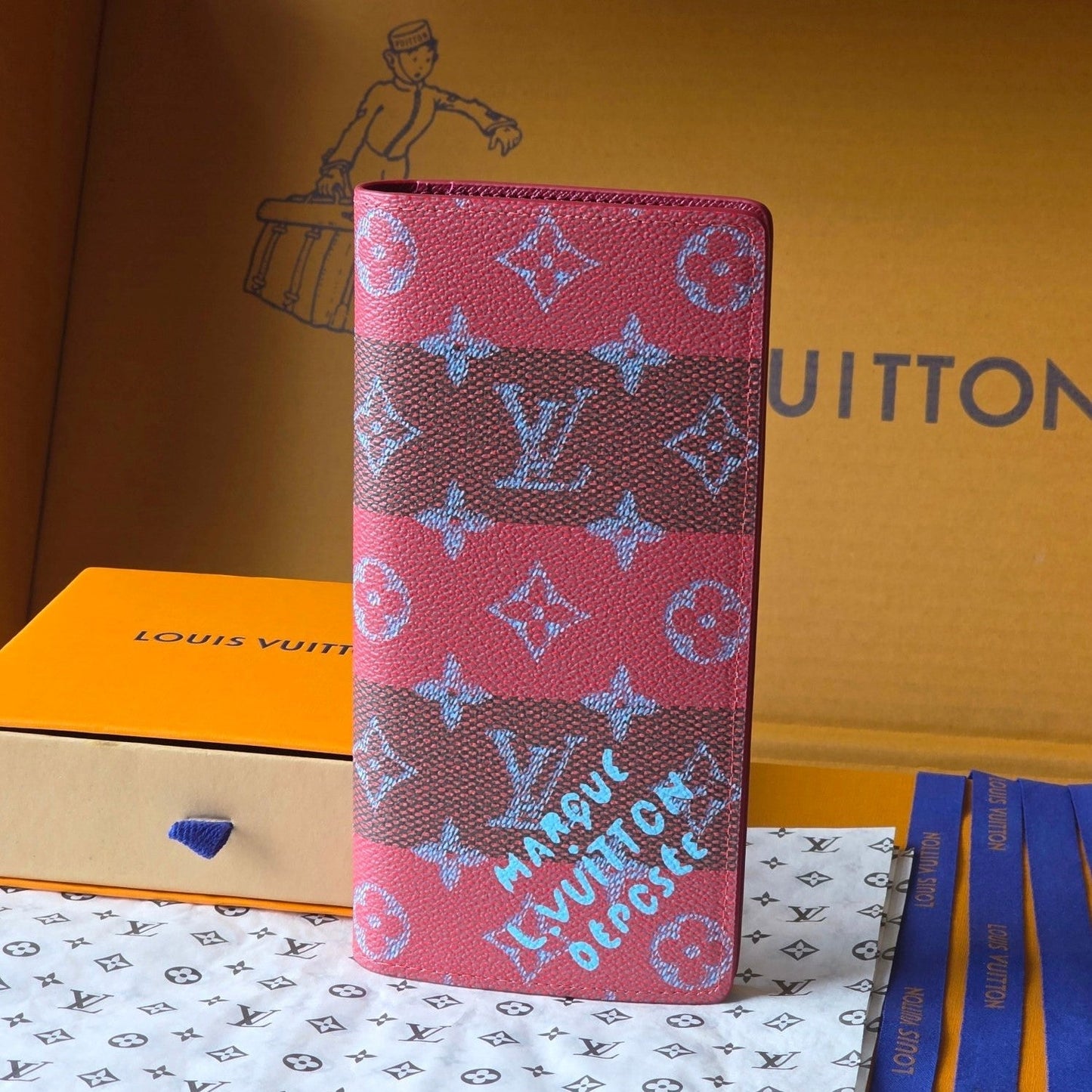 LV Brazza Wallet Red Black Cowhide mysite