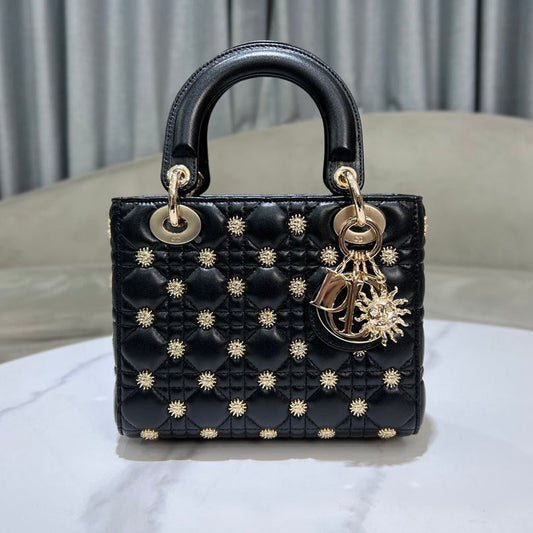 CD Lady Dior Black Cannage Lambskin with Gold-Finish Butterfly Studs mysite