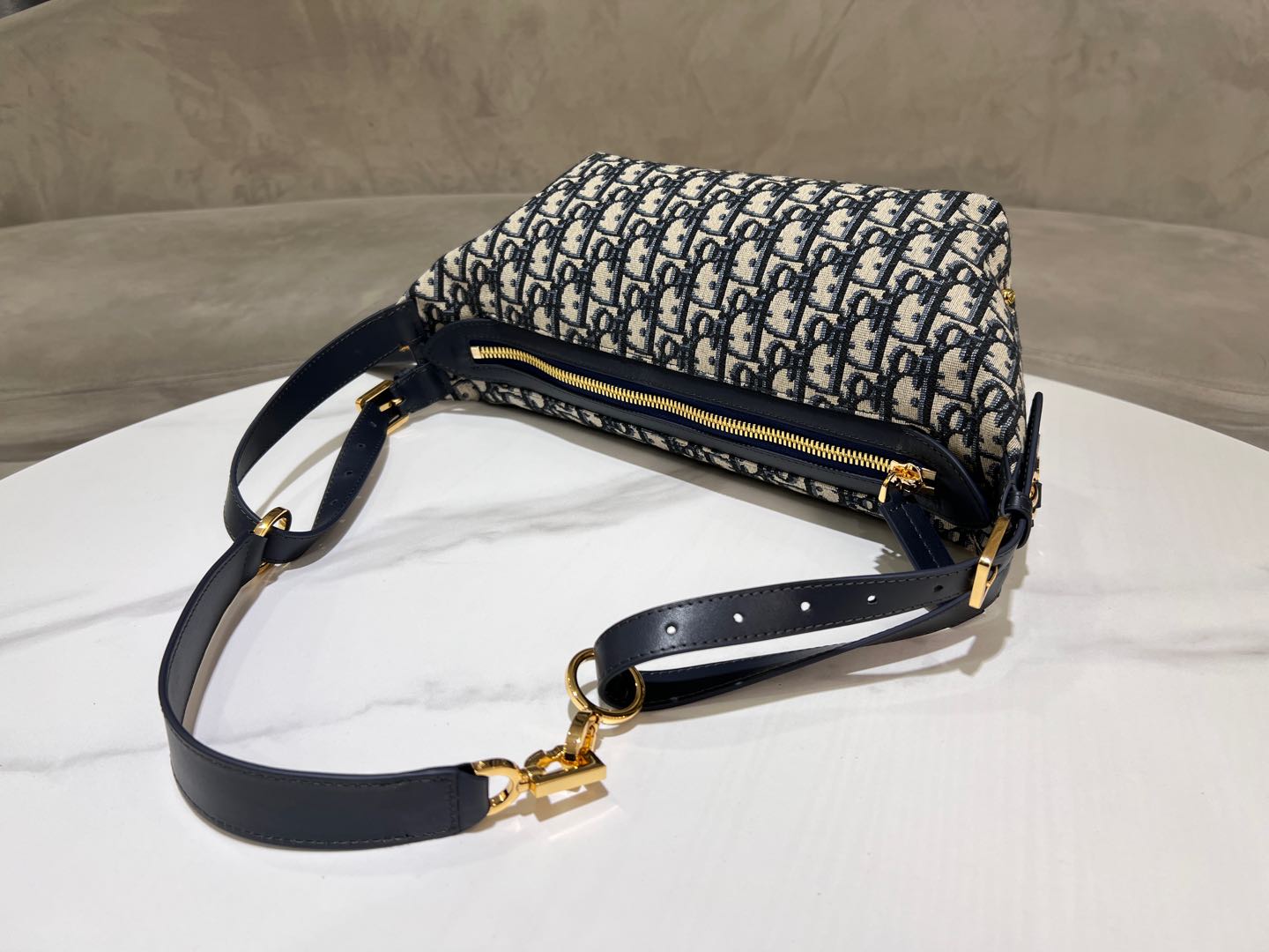 CD Jacquard Hobo Bag 23 With Chain Dark Blue White Canvas mysite