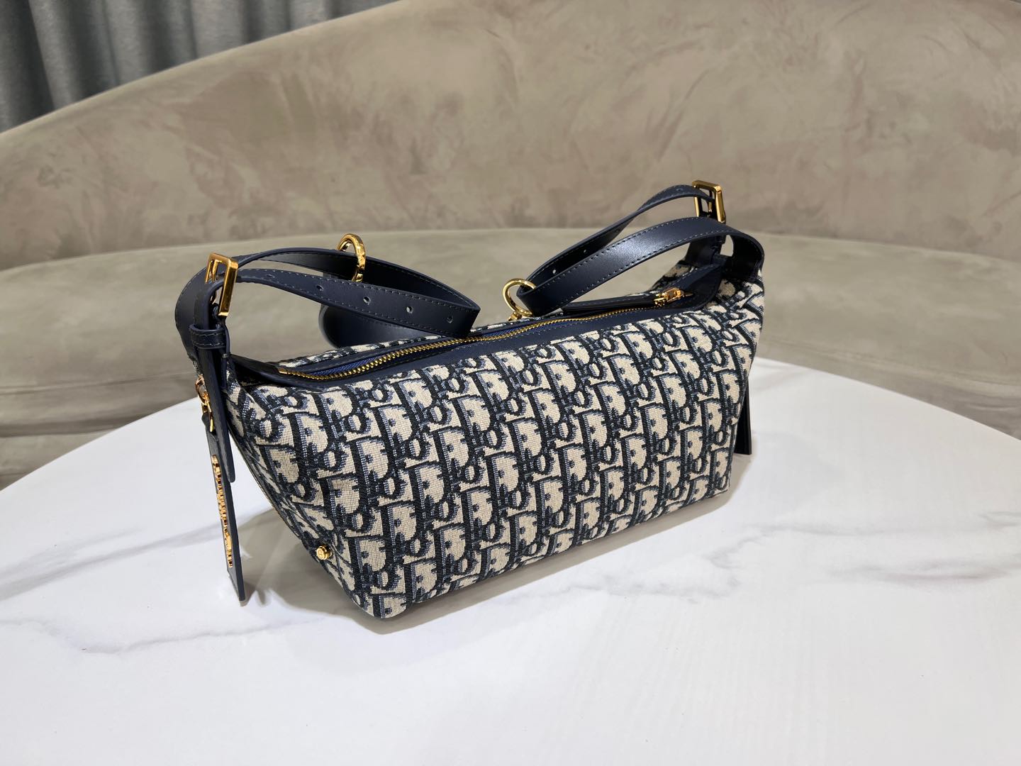 CD Jacquard Hobo Bag 23 With Chain Dark Blue White Canvas mysite