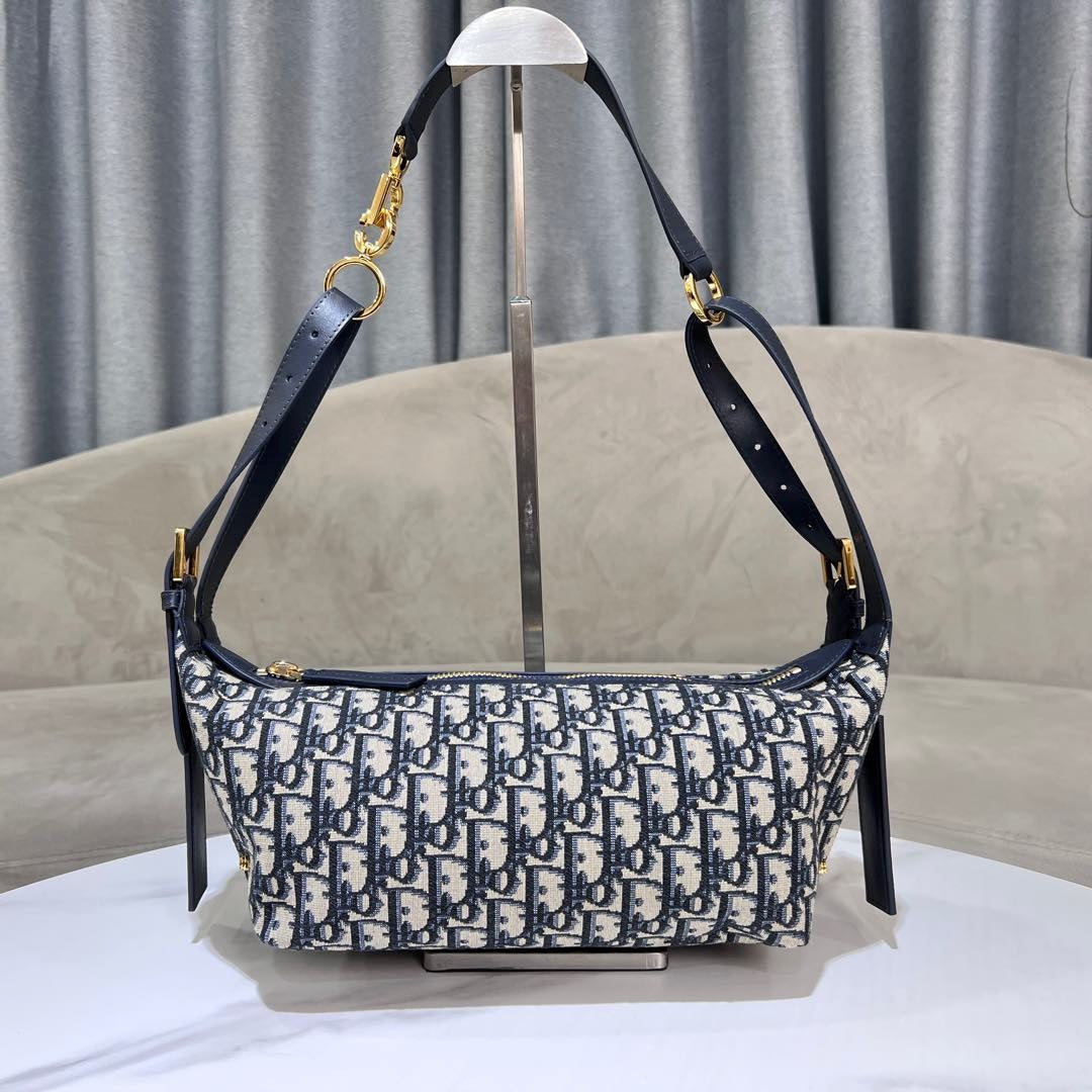 CD Jacquard Hobo Bag 23 With Chain Dark Blue White Canvas mysite