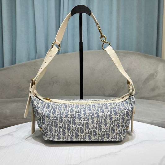 CD Jacquard Hobo Bag 26 With Chain Blue White Canvas mysite